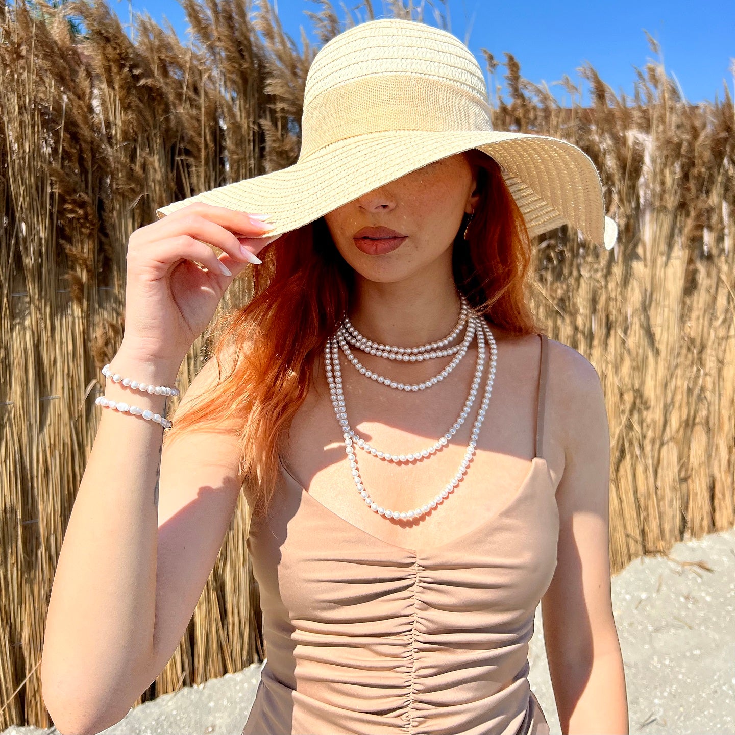 Colier lung perle scoica si argint Mermaid Pearls - placat aur galben 18K