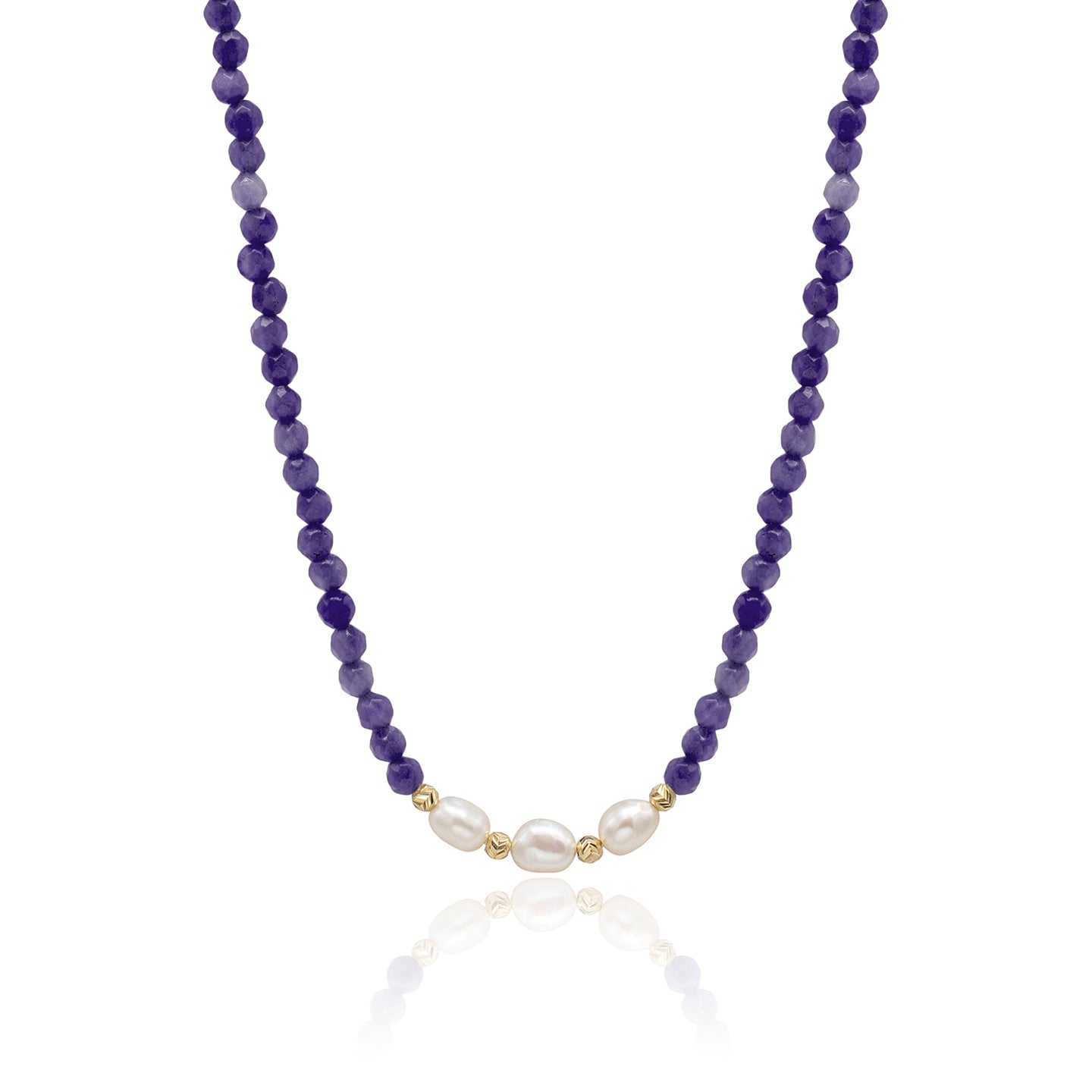 Colier perle si pietre argint Purple Sand - placat aur galben 18K