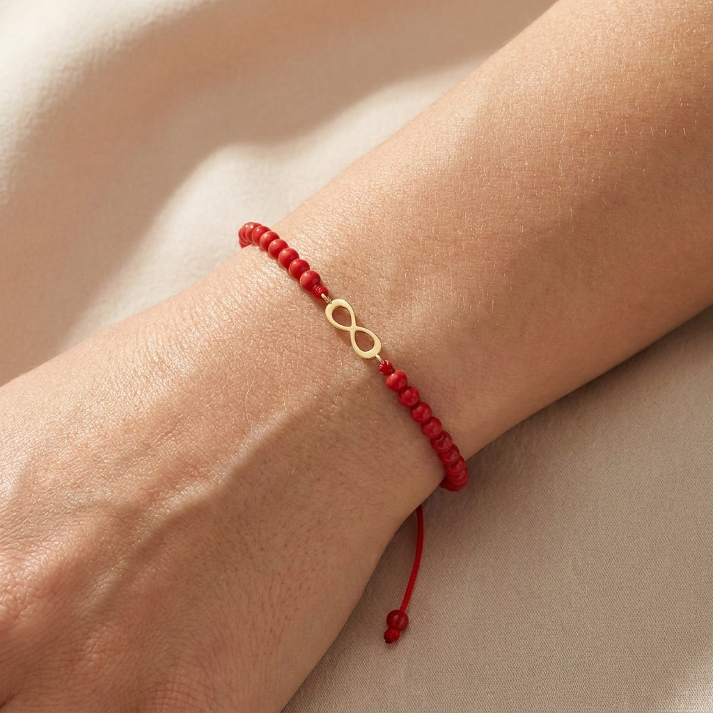 Bratara Aur 14K Premium dama - coral rosu si infinit