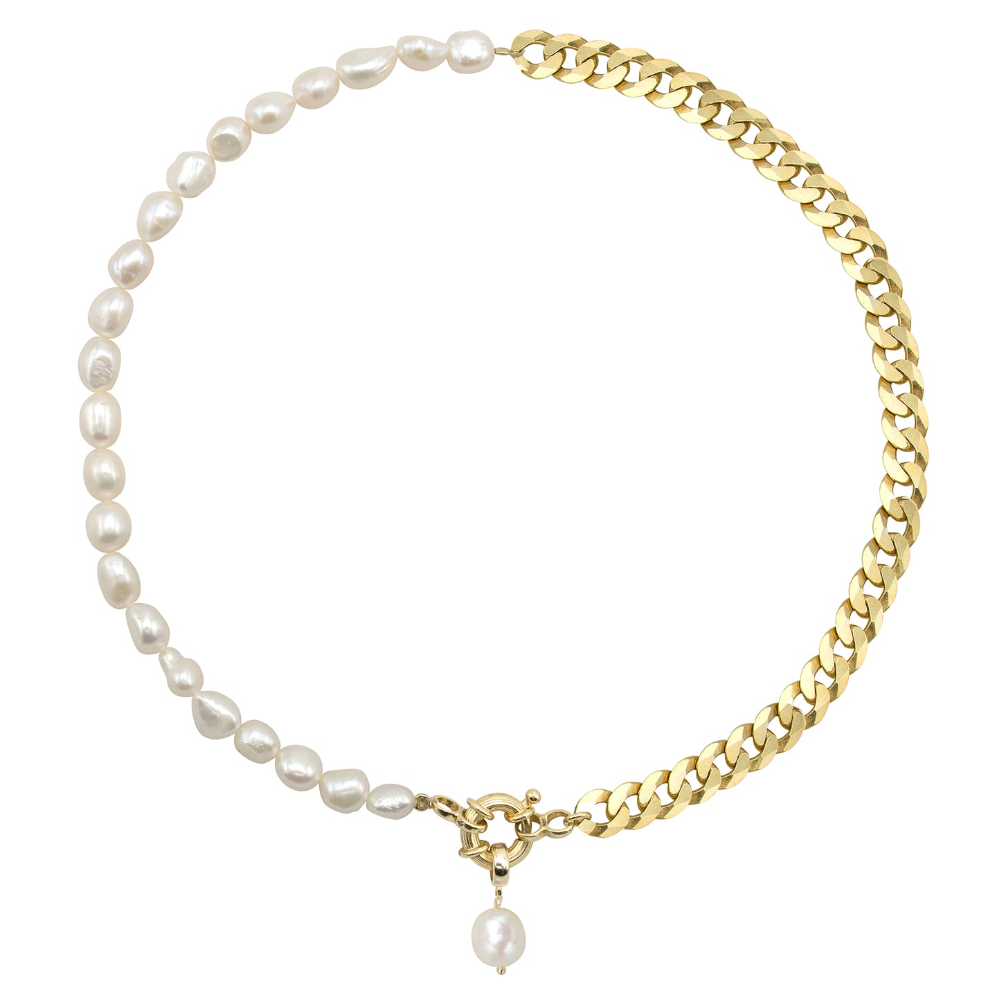 Colier argint lant si perle Divas - placat aur galben 18K