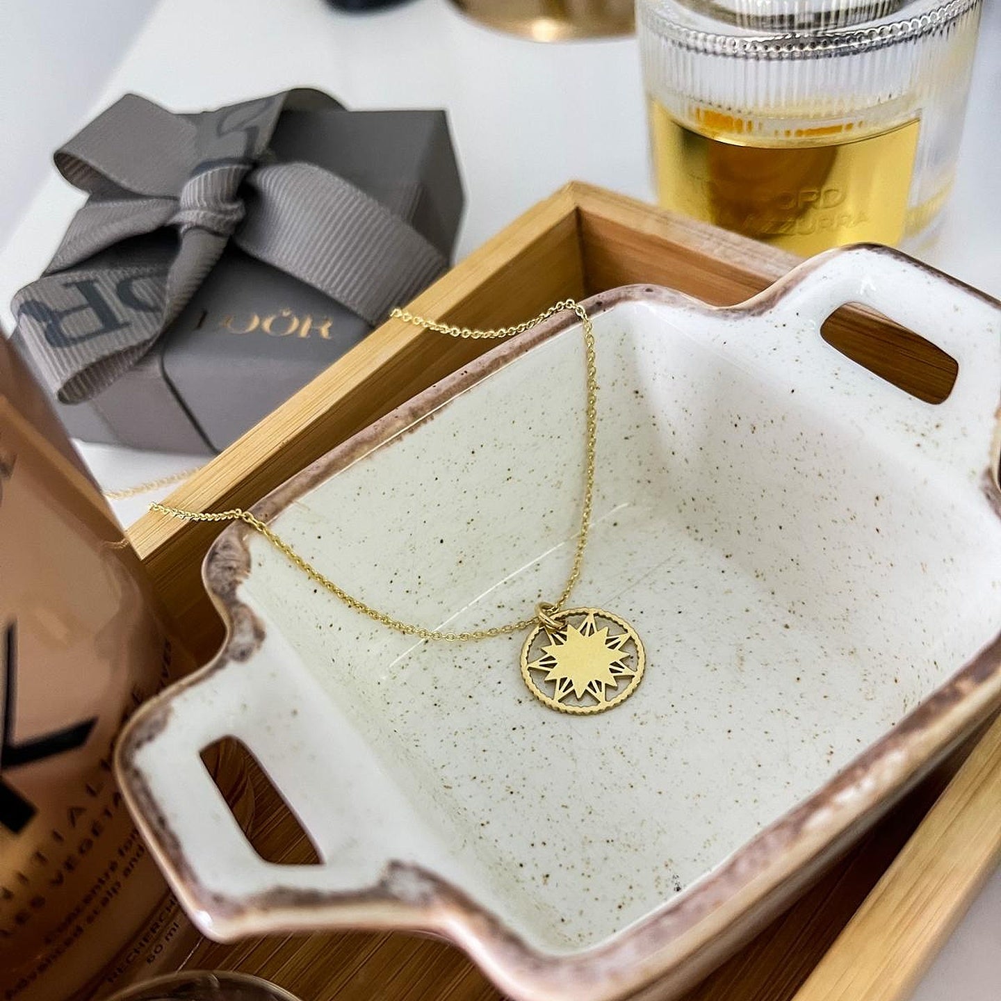 Lantisor argint stea Make a wish - placat aur galben 18K