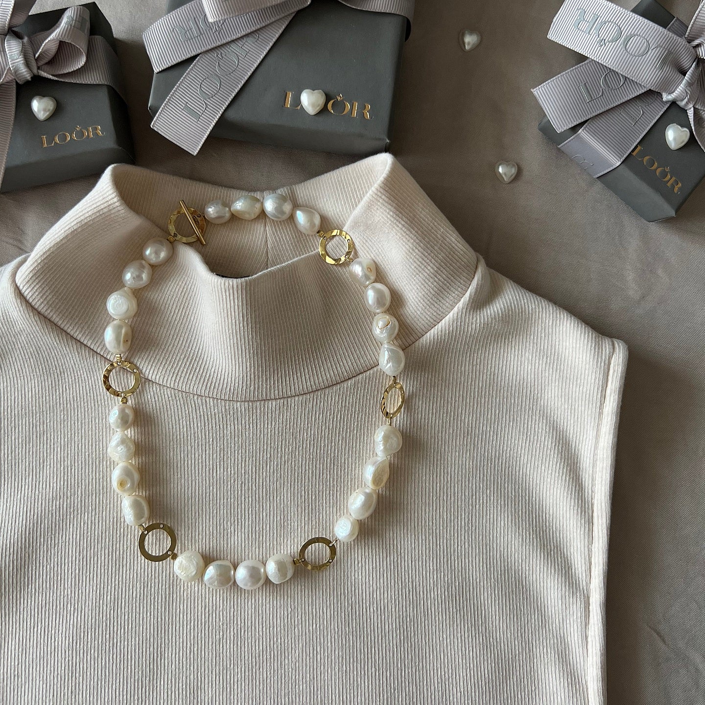 Colier perle argint Feminine Power - placat aur galben 18K