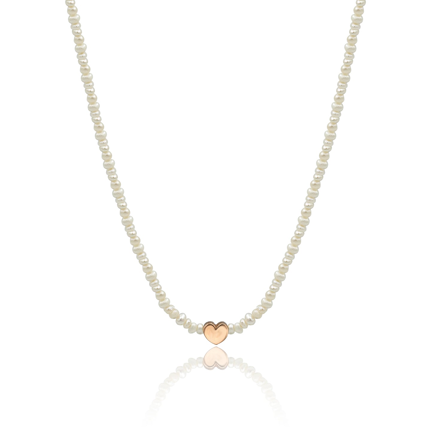 Colier perle argint cu inima Pearl Heart - placat aur galben 18K