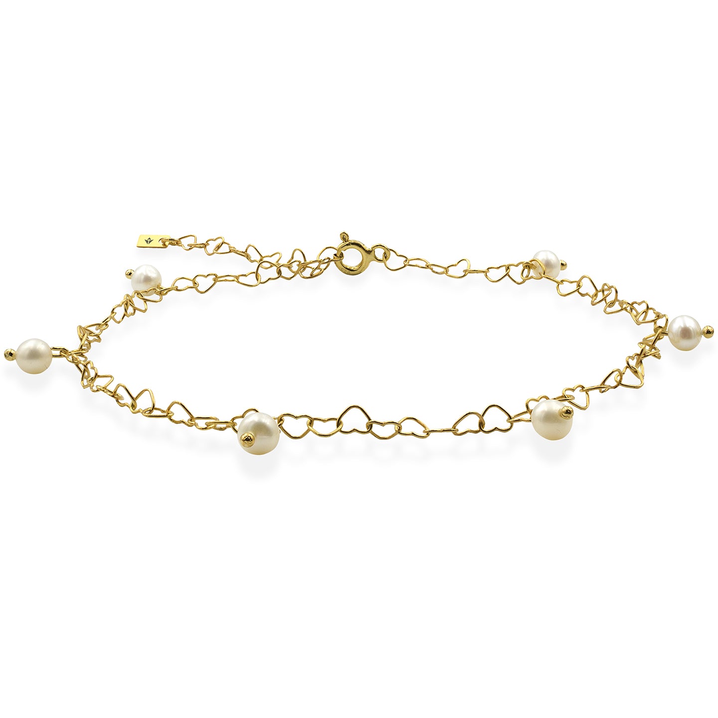 Bratara de picior argint cu perle Pearls of Love - placat aur galben 18K