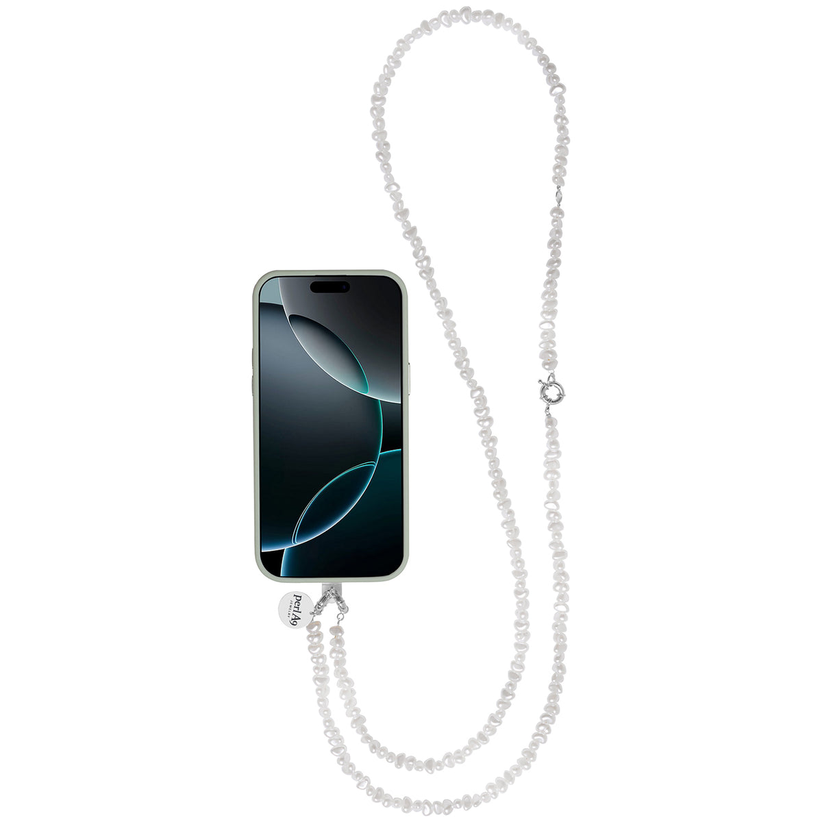 Perla9 Lant telefon / Colier / Curea THE TWIST accesoriu multifunctional din perle sintetice - placat cu argint