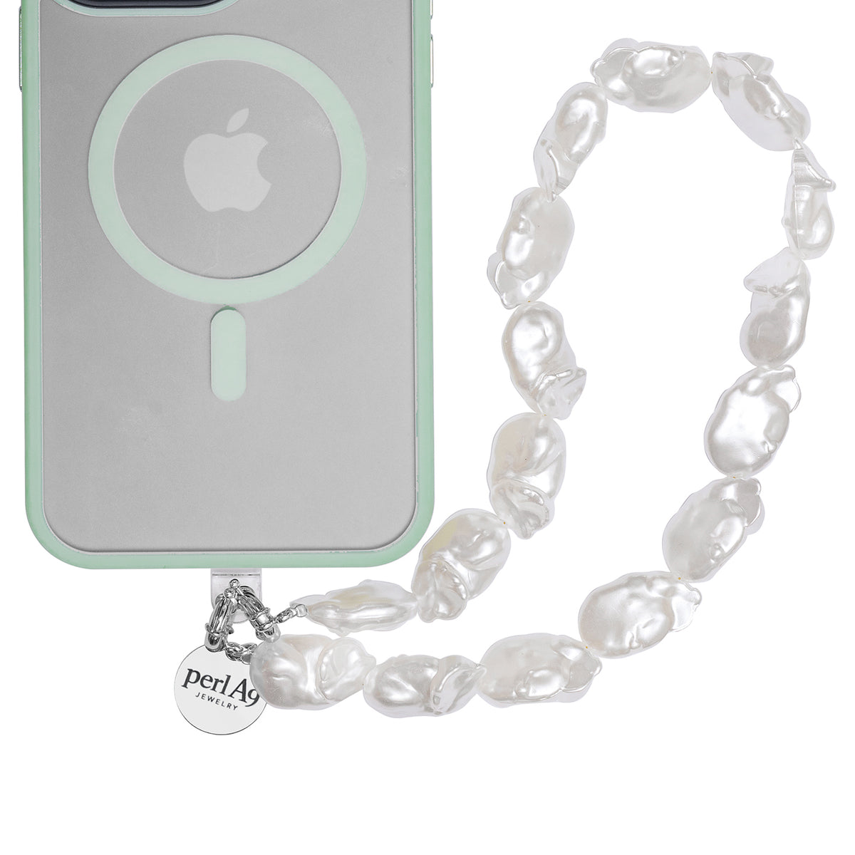 Perla9 Maner telefon / Colier THE CHUNKY accesoriu multifunctional din perle sintetice - placat cu argint