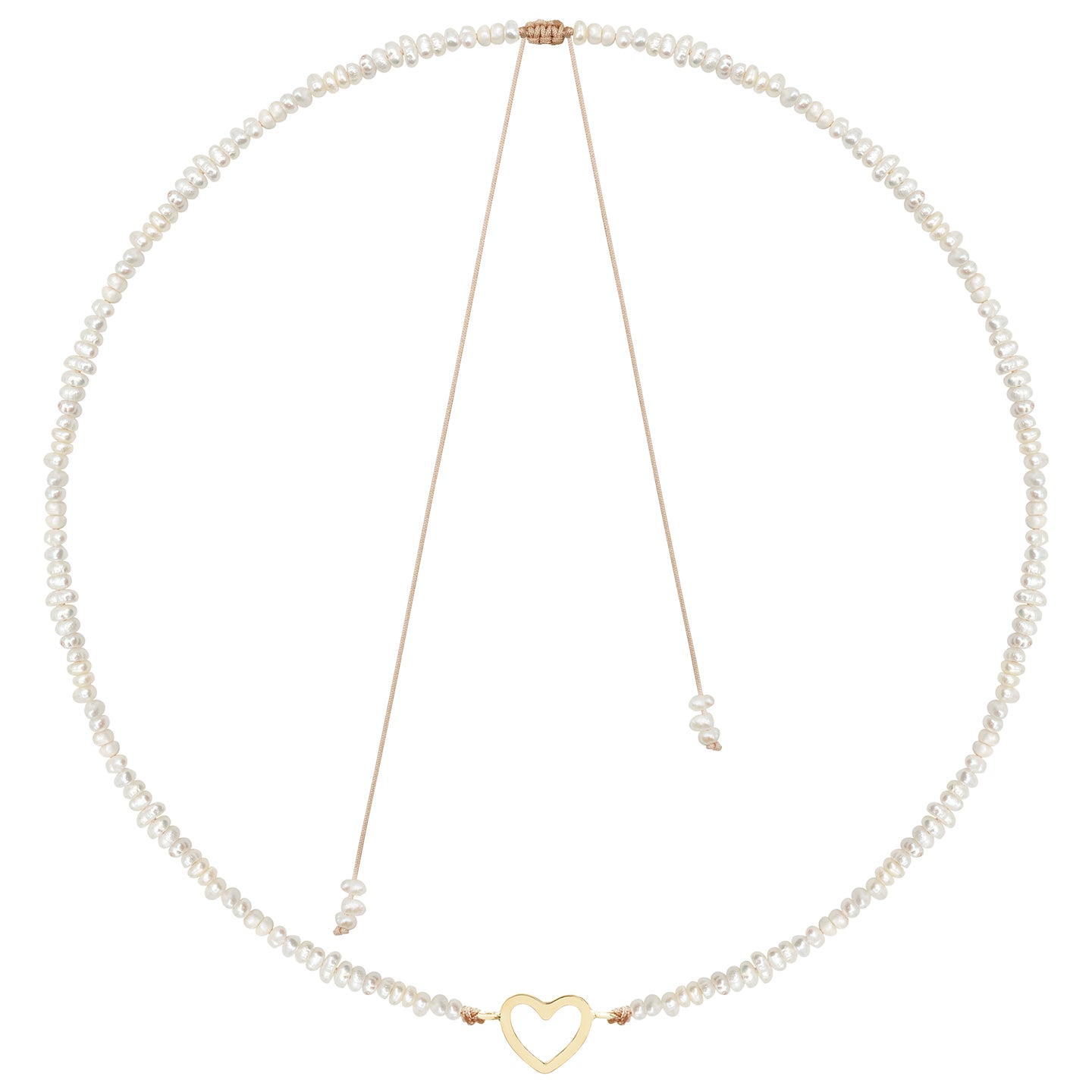 Colier reglabil Aur 14K Premium dama - snur, perle de cultura si inima