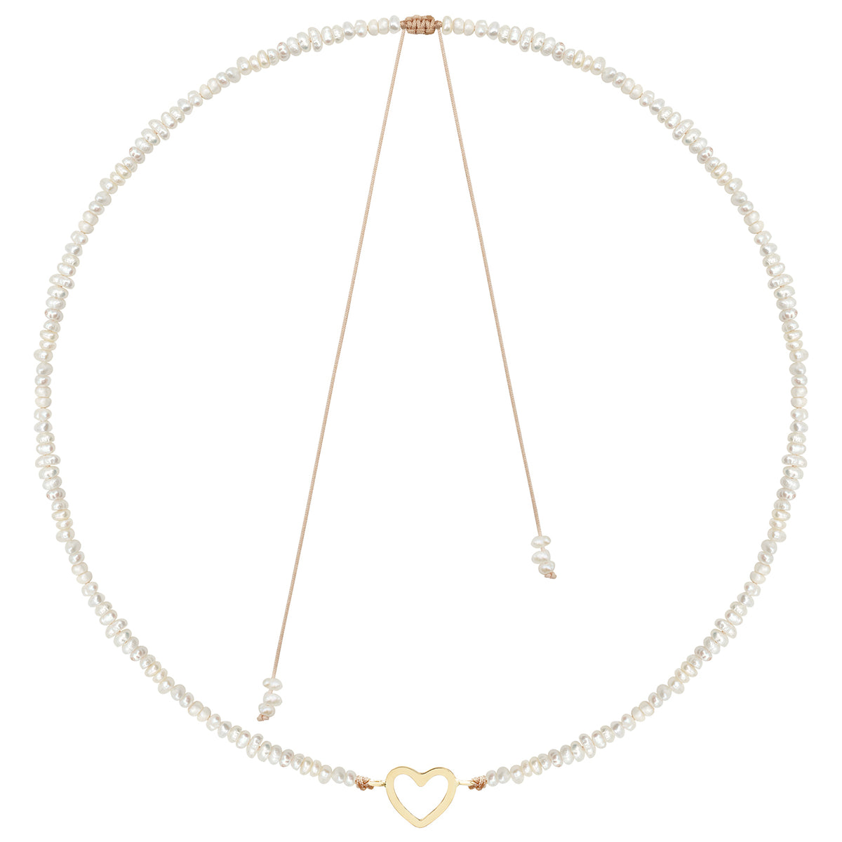 Colier reglabil Aur 14K Premium dama - snur, perle de cultura si inima