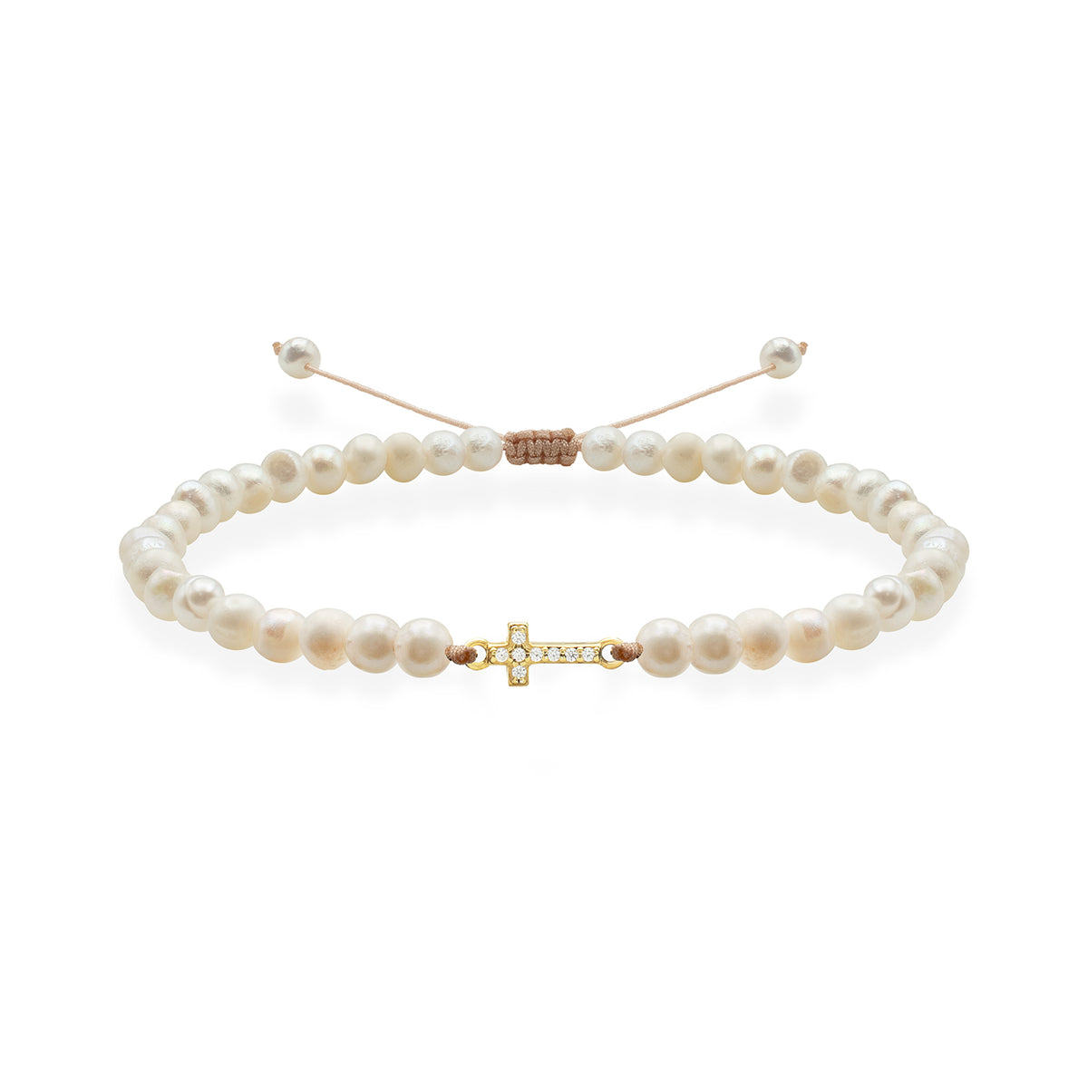Bratara Argint 925 Premium dama - perle de cultura si cruce cu zirconii - placata cu aur galben