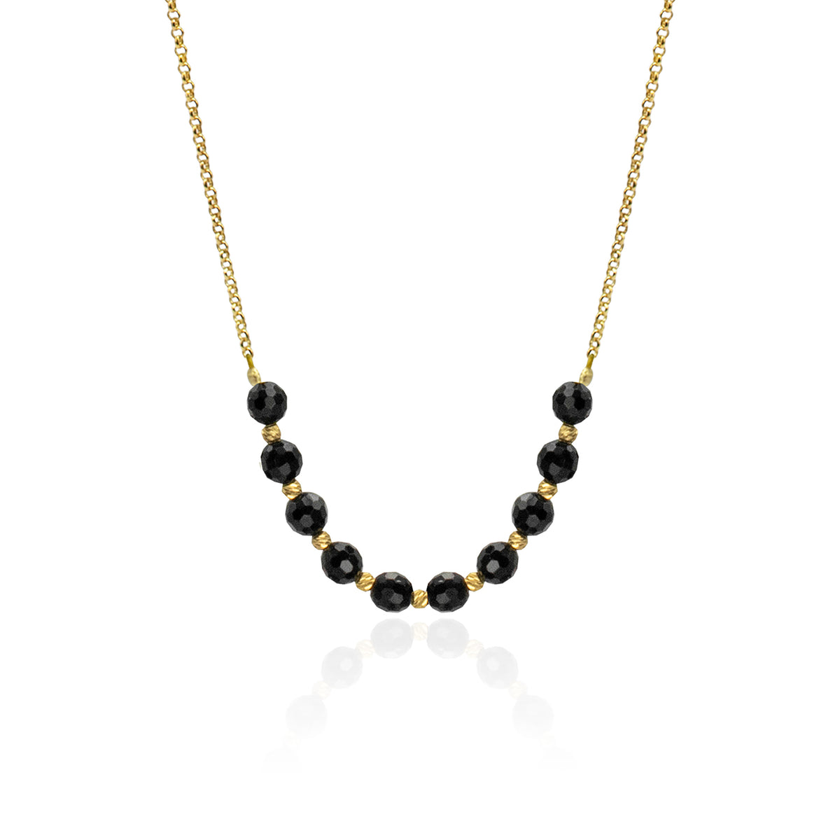 Lantisor Argint 925 Premium dama - bilute si pietre semipretioase onix fatetat - placat cu aur galben
