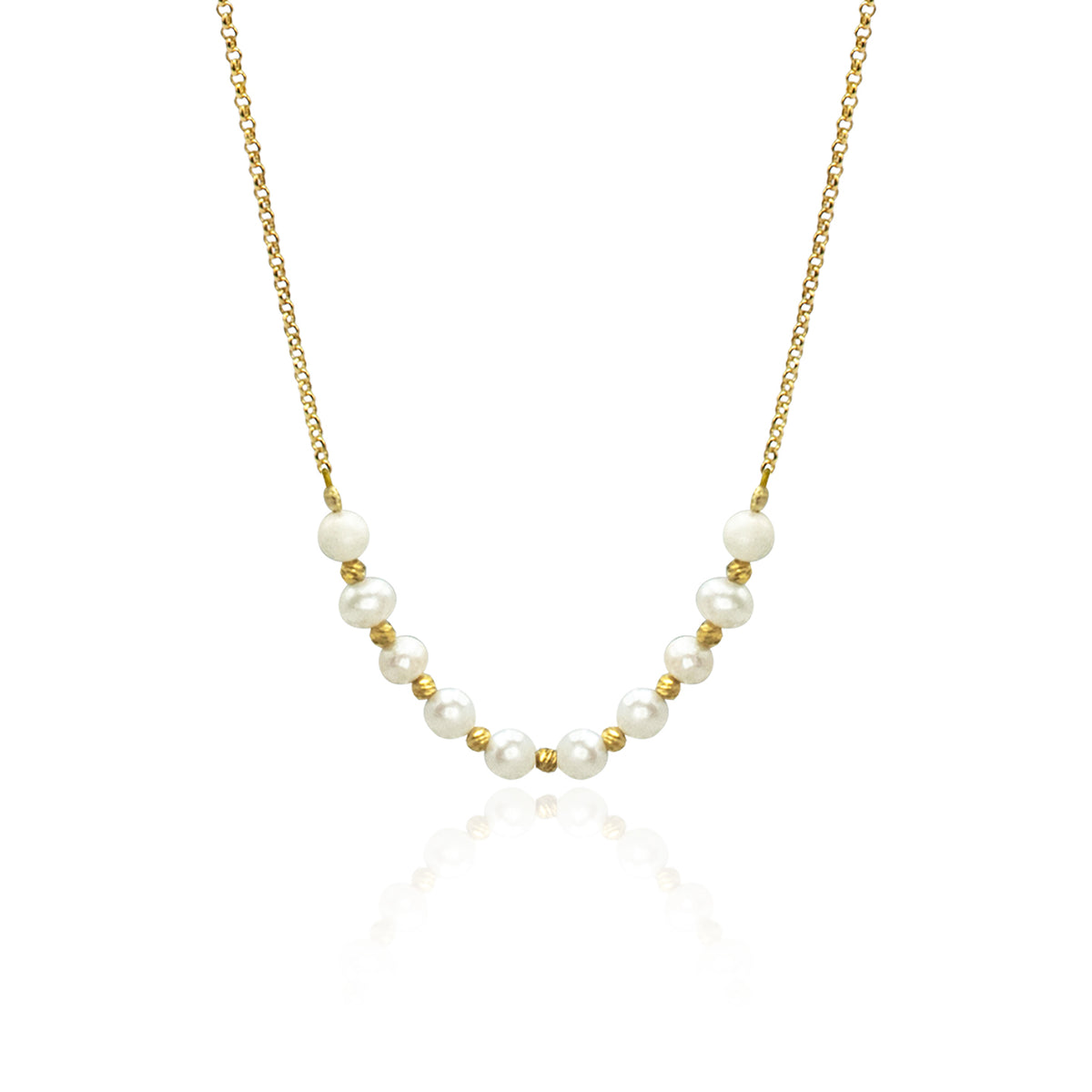 Lantisor Argint 925 Premium dama - bilute si perle de cultura - placat cu aur galben
