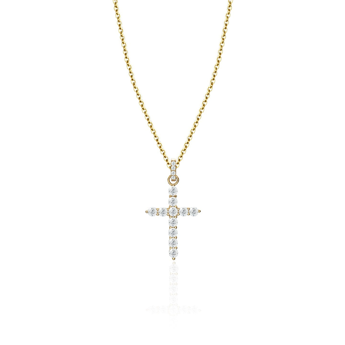 Lantisor Argint 925 Premium dama - cruce medie cu zirconii - placat cu aur galben