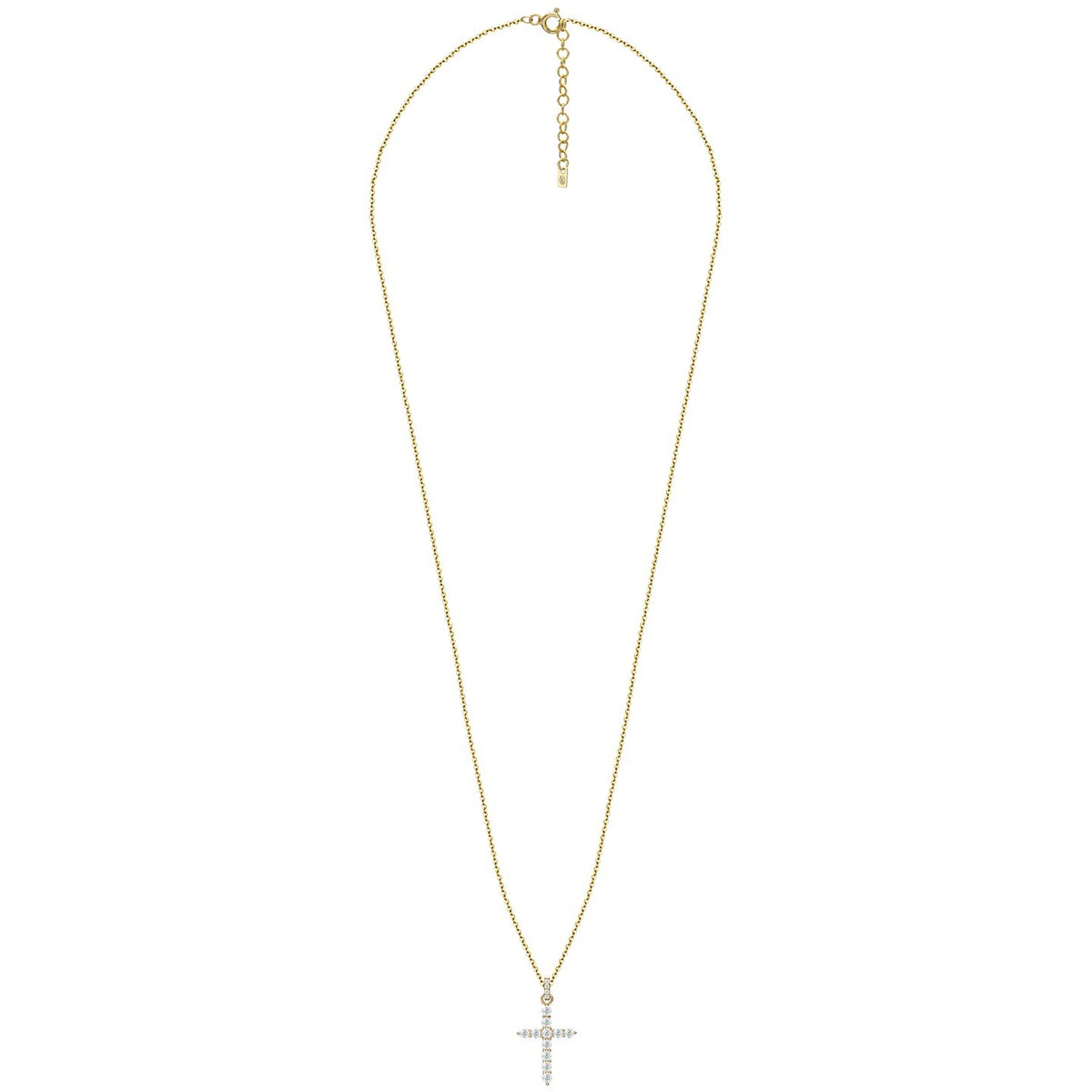 Lantisor Argint 925 Premium dama - cruce medie cu zirconii - placat cu aur galben