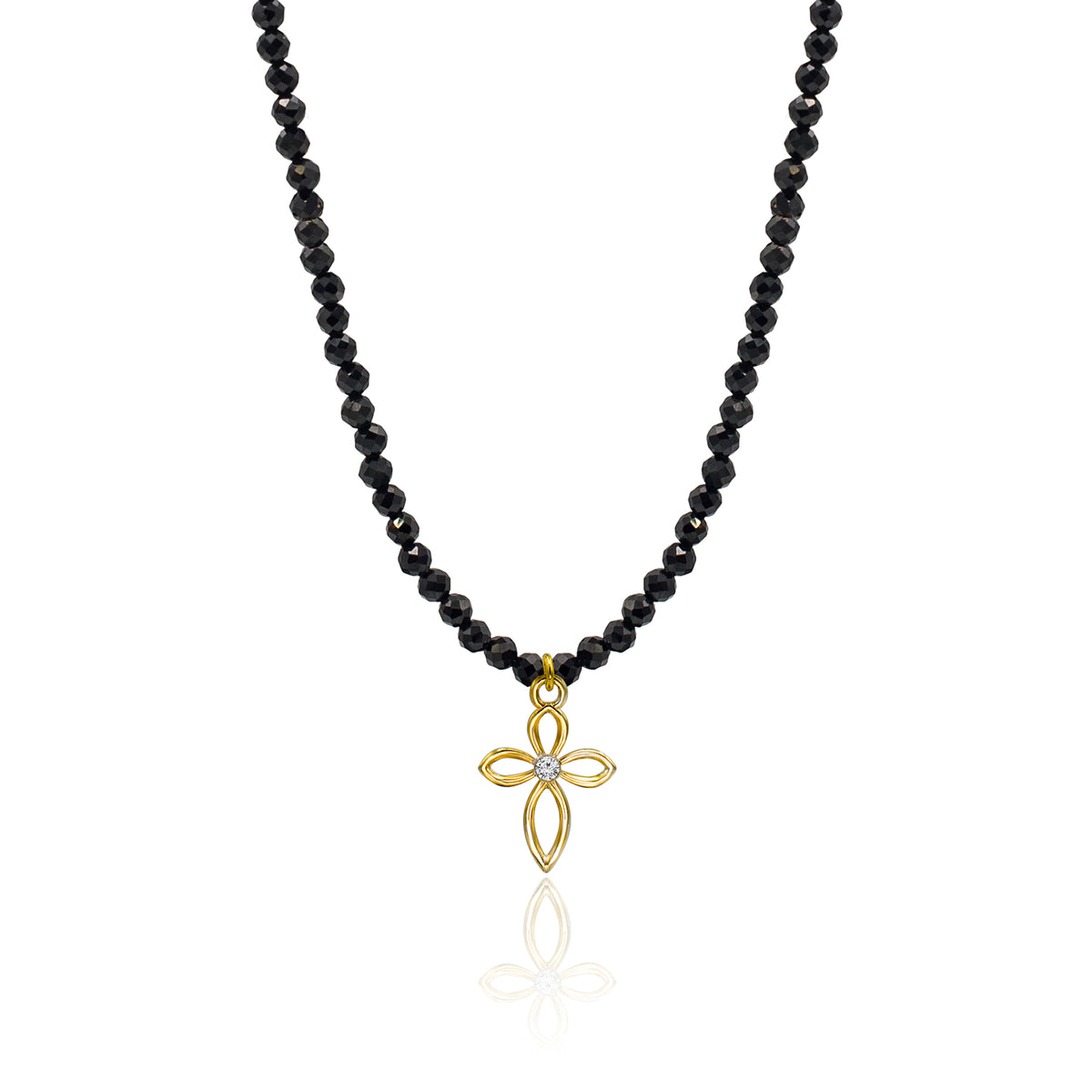 Colier spinel si cruce argint Celestial Cross - placat aur galben 18 K