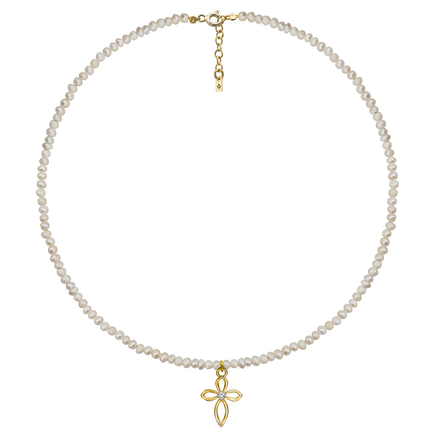 Colier perle si cruce argint Royal Pearl - placat aur galben 18 K