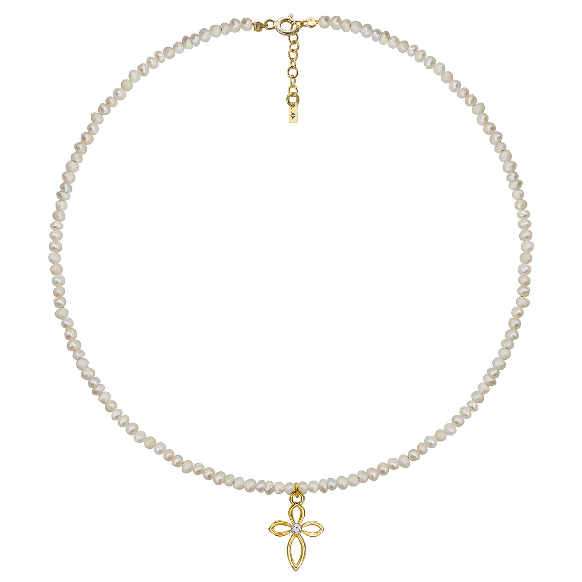 Colier perle si cruce argint Royal Pearl - placat aur galben 18 K