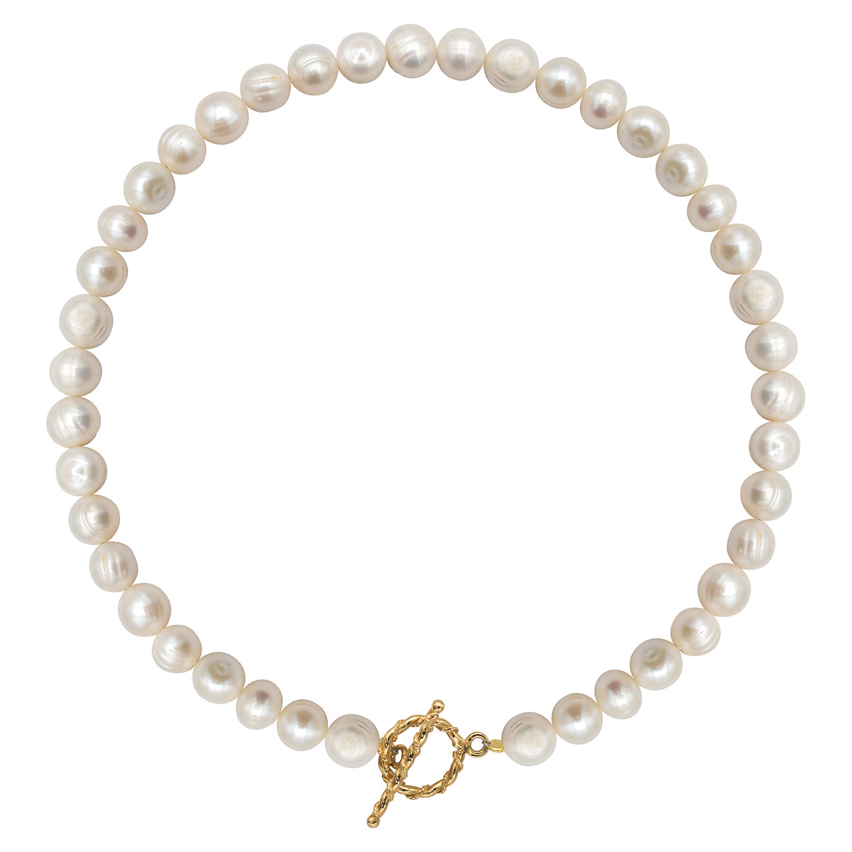 Colier perle de cultura argint, Trendy Pearls - placat aur galben 18 K