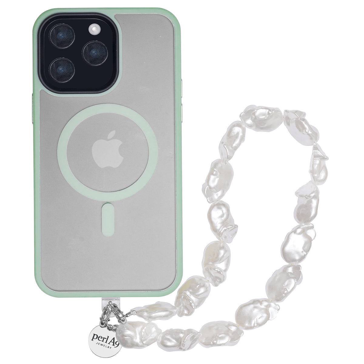 Perla9 Lant telefon / Colier / Curea THE CHUNKY accesoriu multifunctional din perle sintetice - placat cu argint