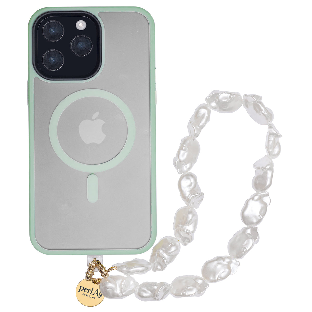 Perla9 Lant telefon / Colier / Curea THE CHUNKY accesoriu multifunctional din perle sintetice - placat cu aur galben