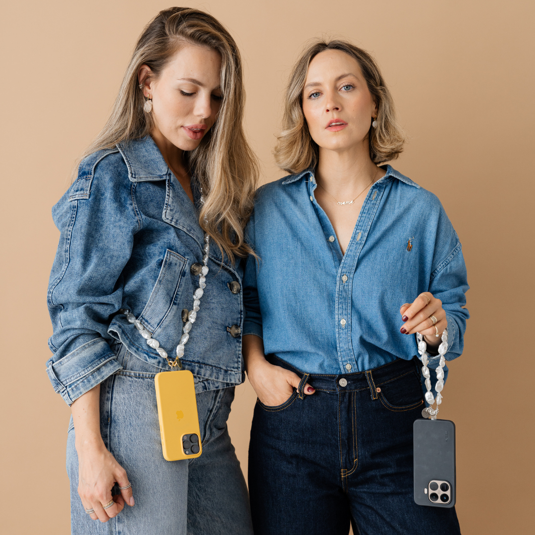 Perla9 Maner telefon / Colier THE CHUNKY accesoriu multifunctional din perle sintetice - placat cu argint