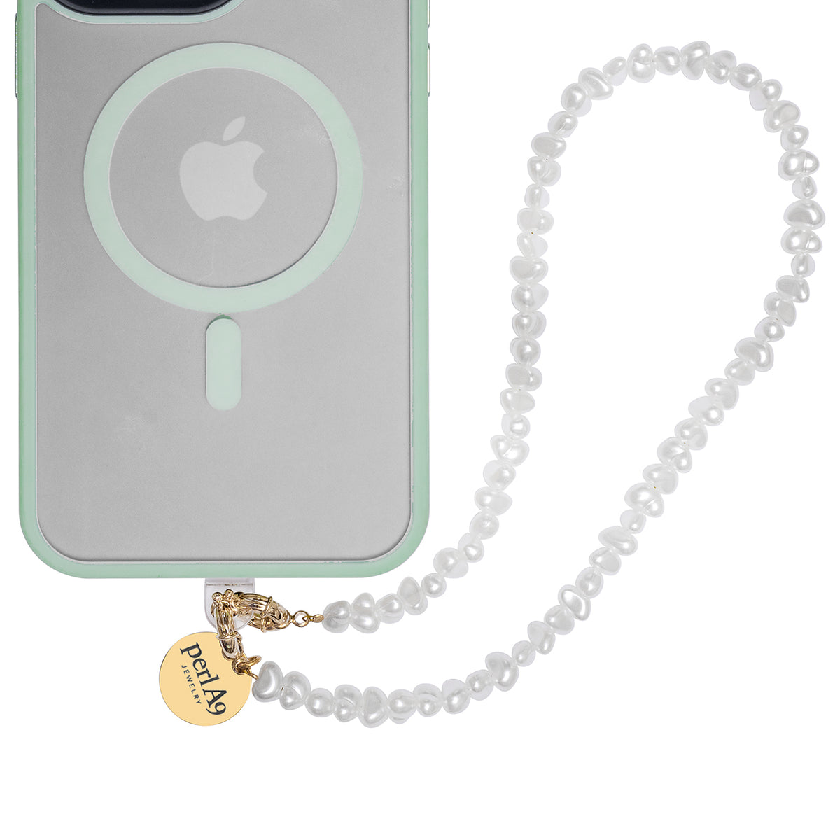 Perla9 Maner telefon / Colier THE TWIST accesoriu multifunctional din perle sintetice - placat cu aur galben