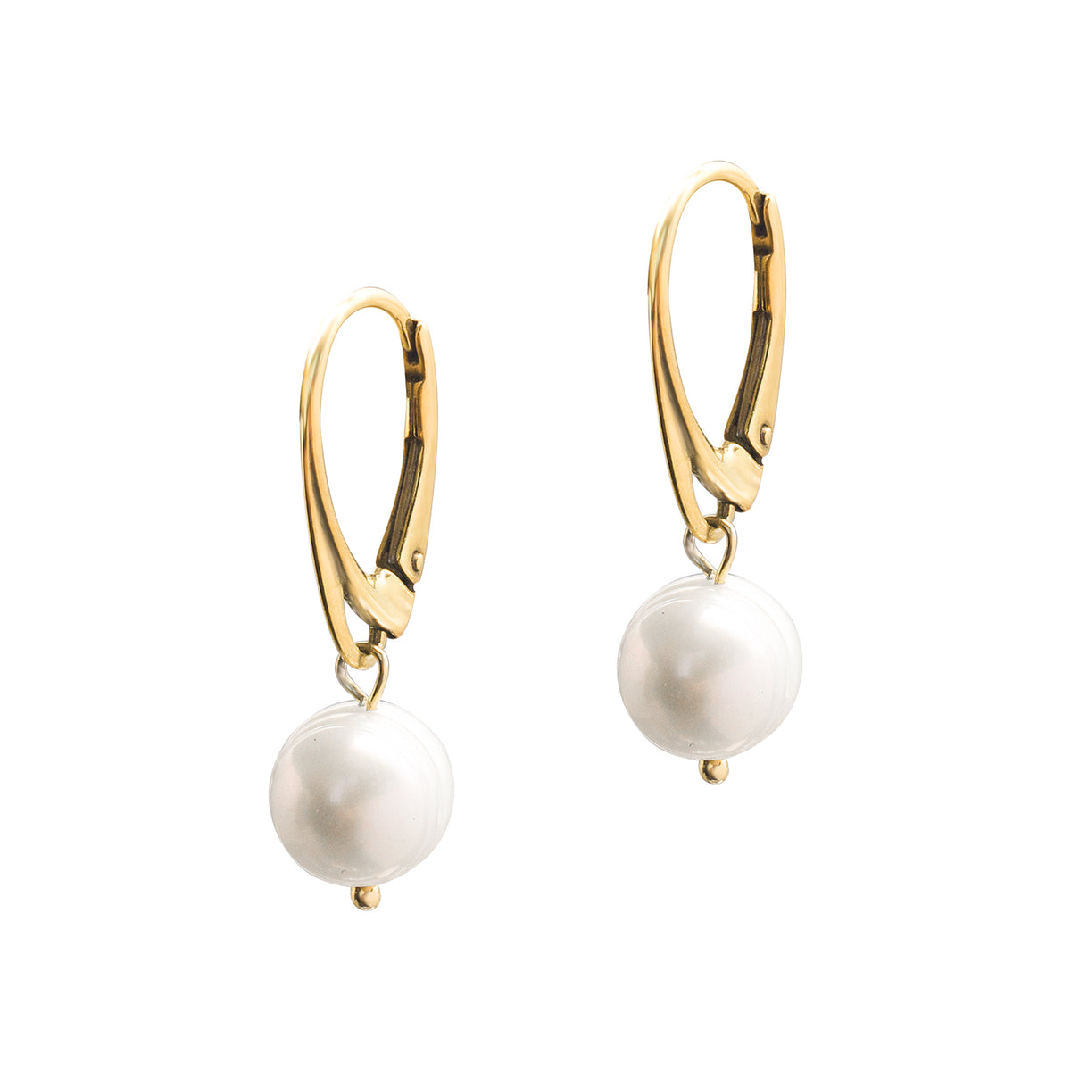Cercei ovali cu carlig englezesc si perla naturala de cultura Pure Pearl - placati cu aur galben