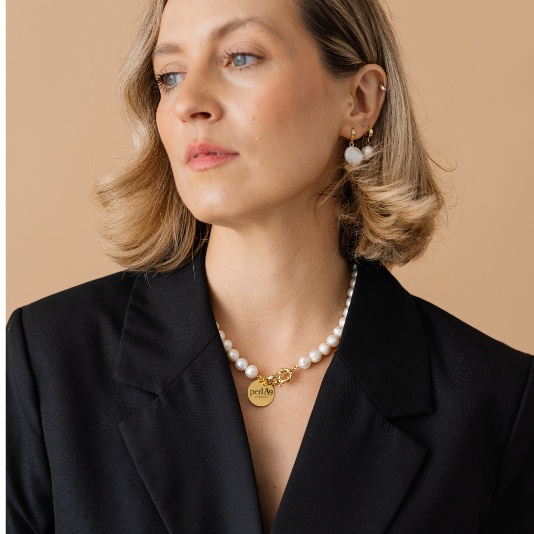 Perla9 Maner telefon / Colier THE NATURAL accesoriu multifunctional din perle de cultura - placat cu argint