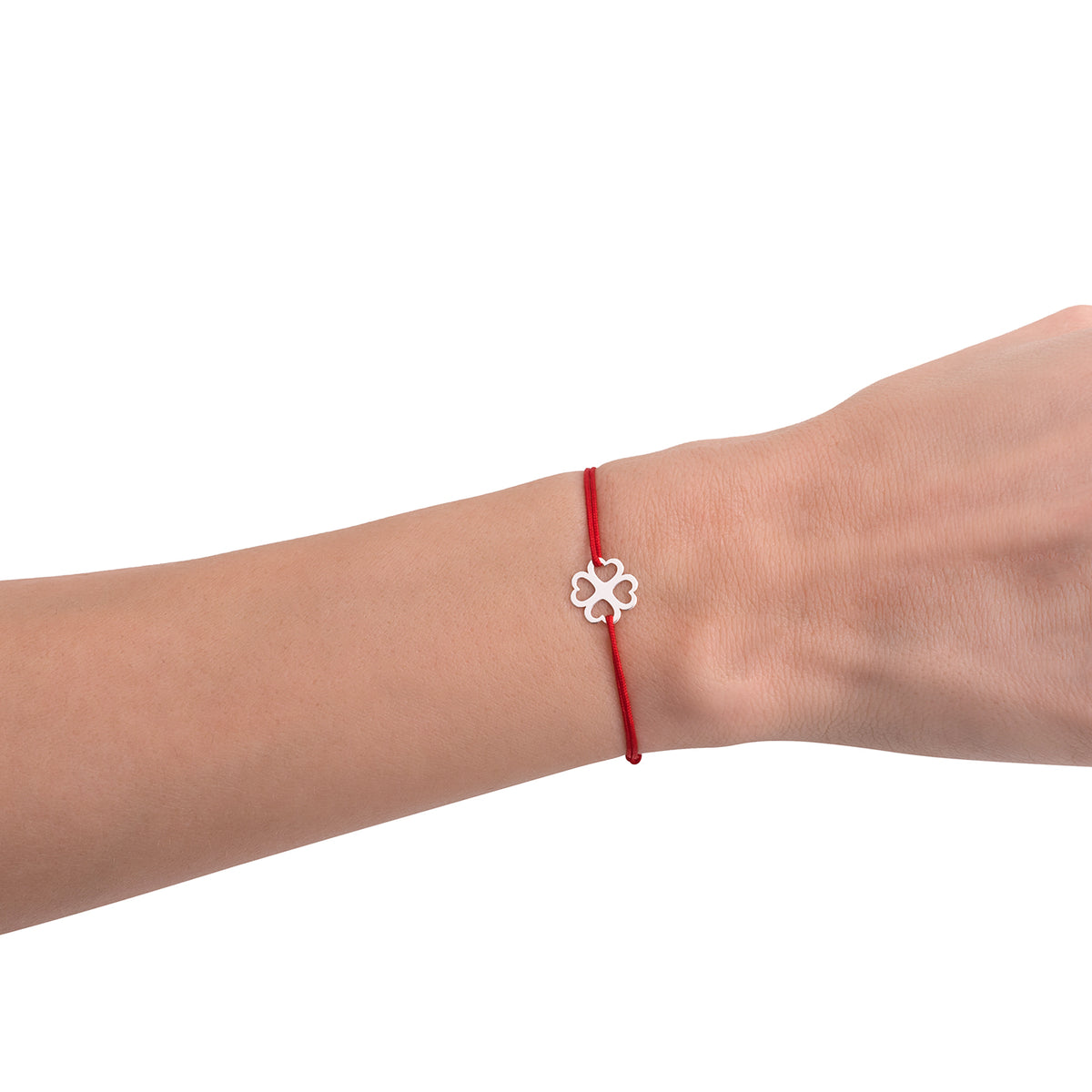 Bratara Martisor Argint 925, snur rosu si trifoi - placata aur galben 18K