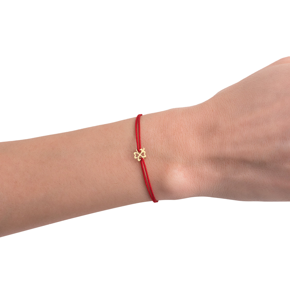 Bratara Martisor Aur 14K, snur rosu si trifoi stilizat