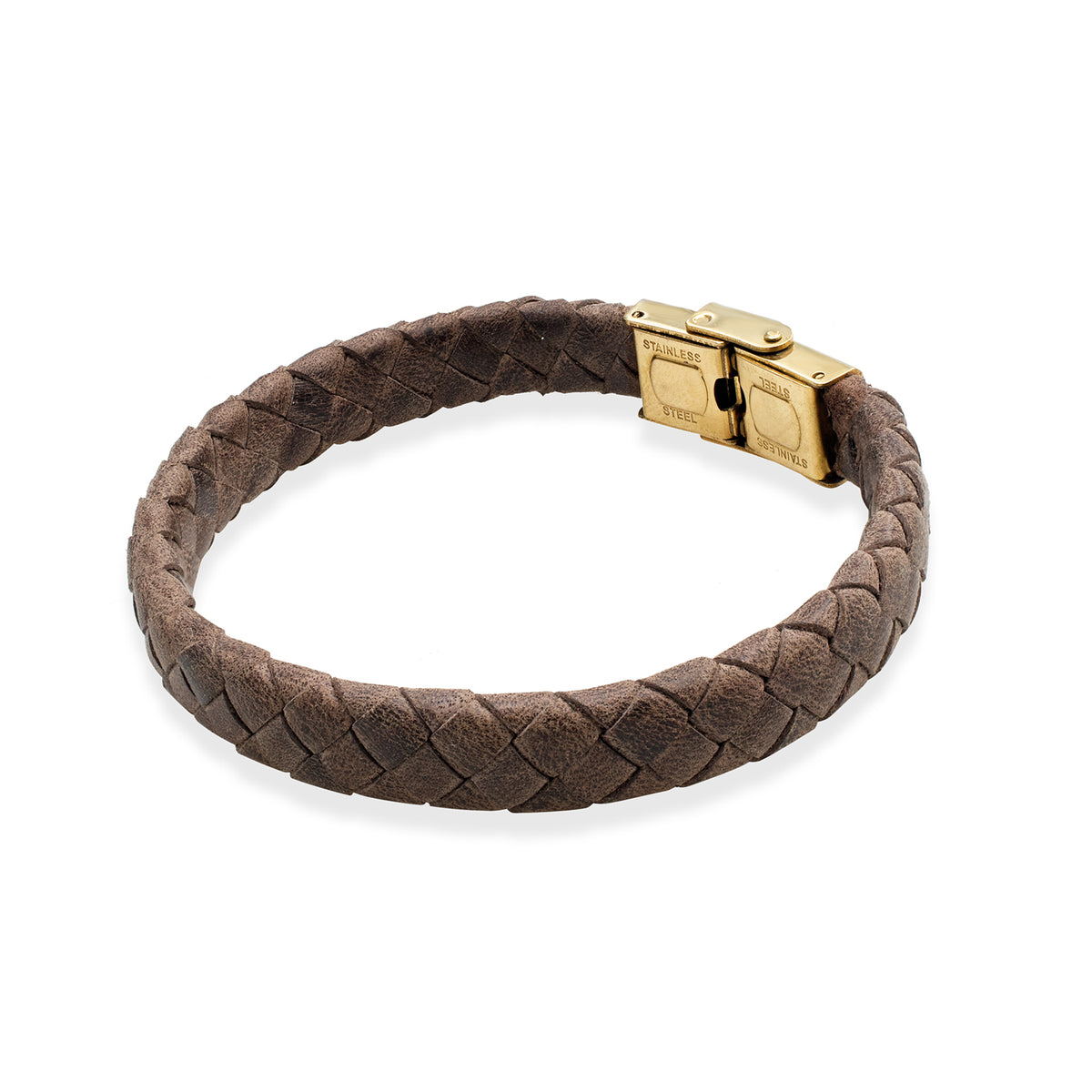 Bratara barbati piele Carl - placata aur galben 18K
