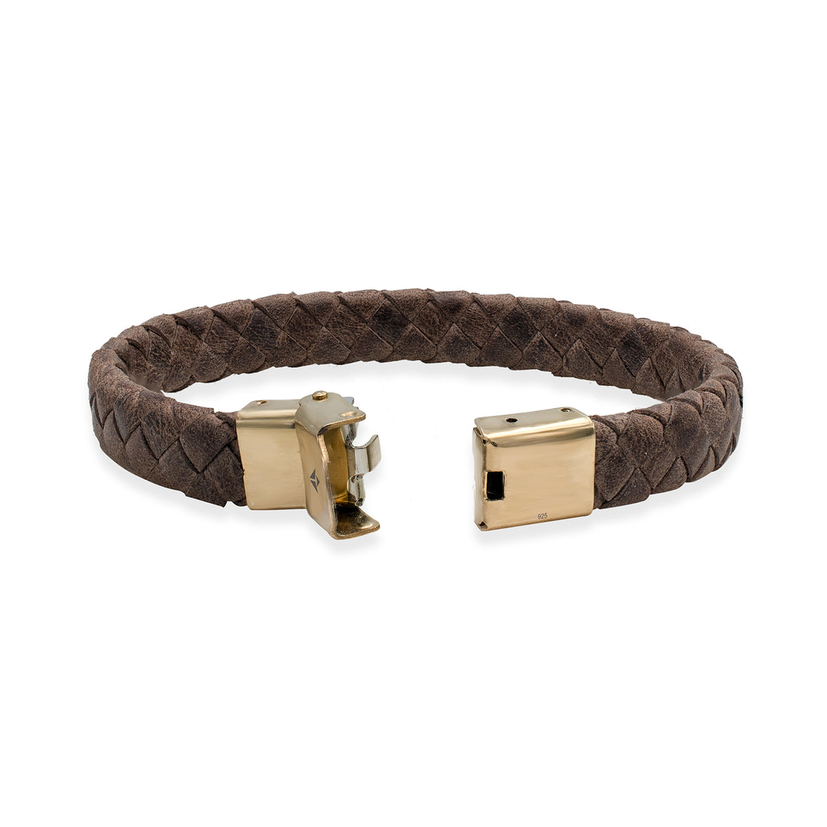 Bratara barbati piele Carl - placata aur galben 18K