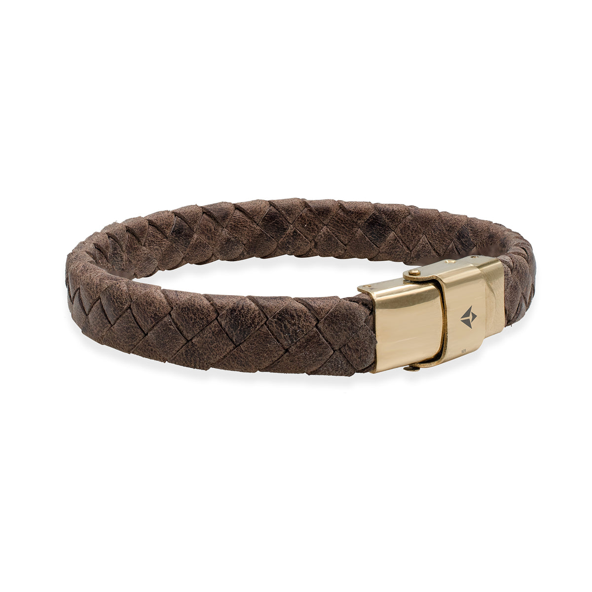 Bratara barbati piele Carl - placata aur galben 18K