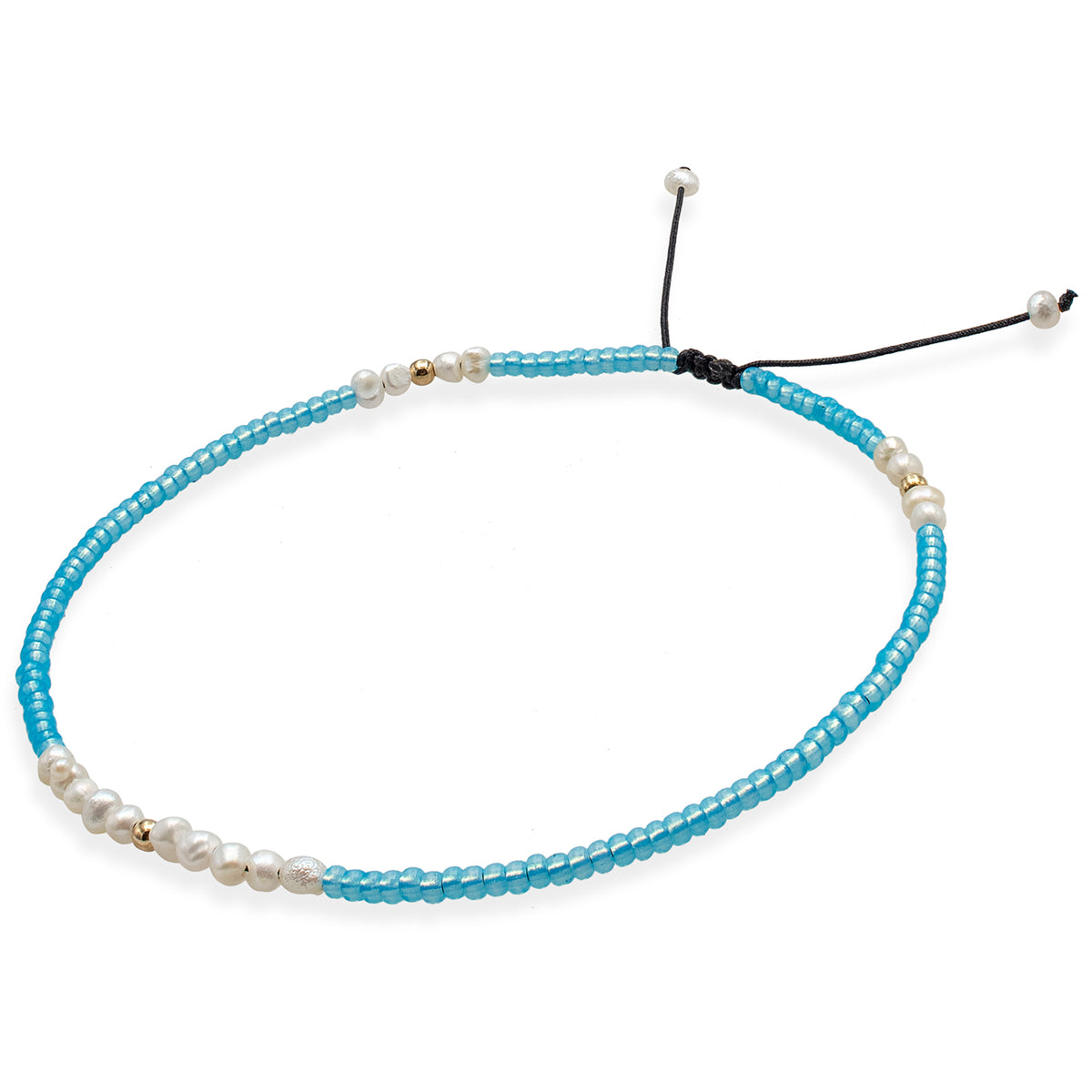 Bratara de picior argint cu perle Royals - placata aur galben 18K