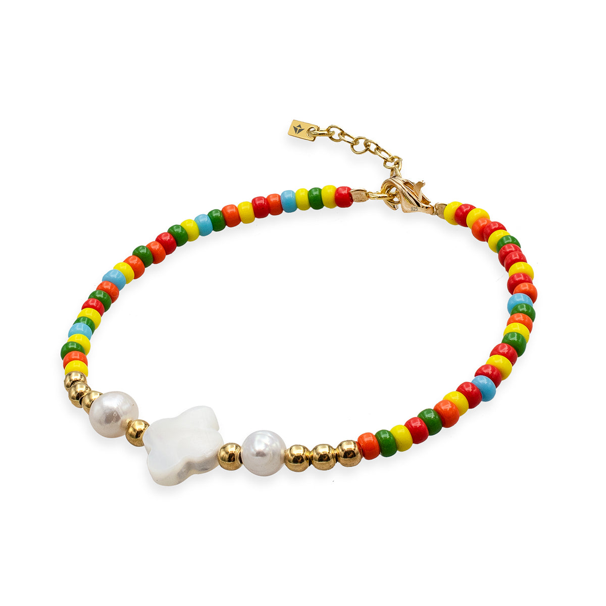 Bratara perle argint Mixed Candy - placata aur galben 18K