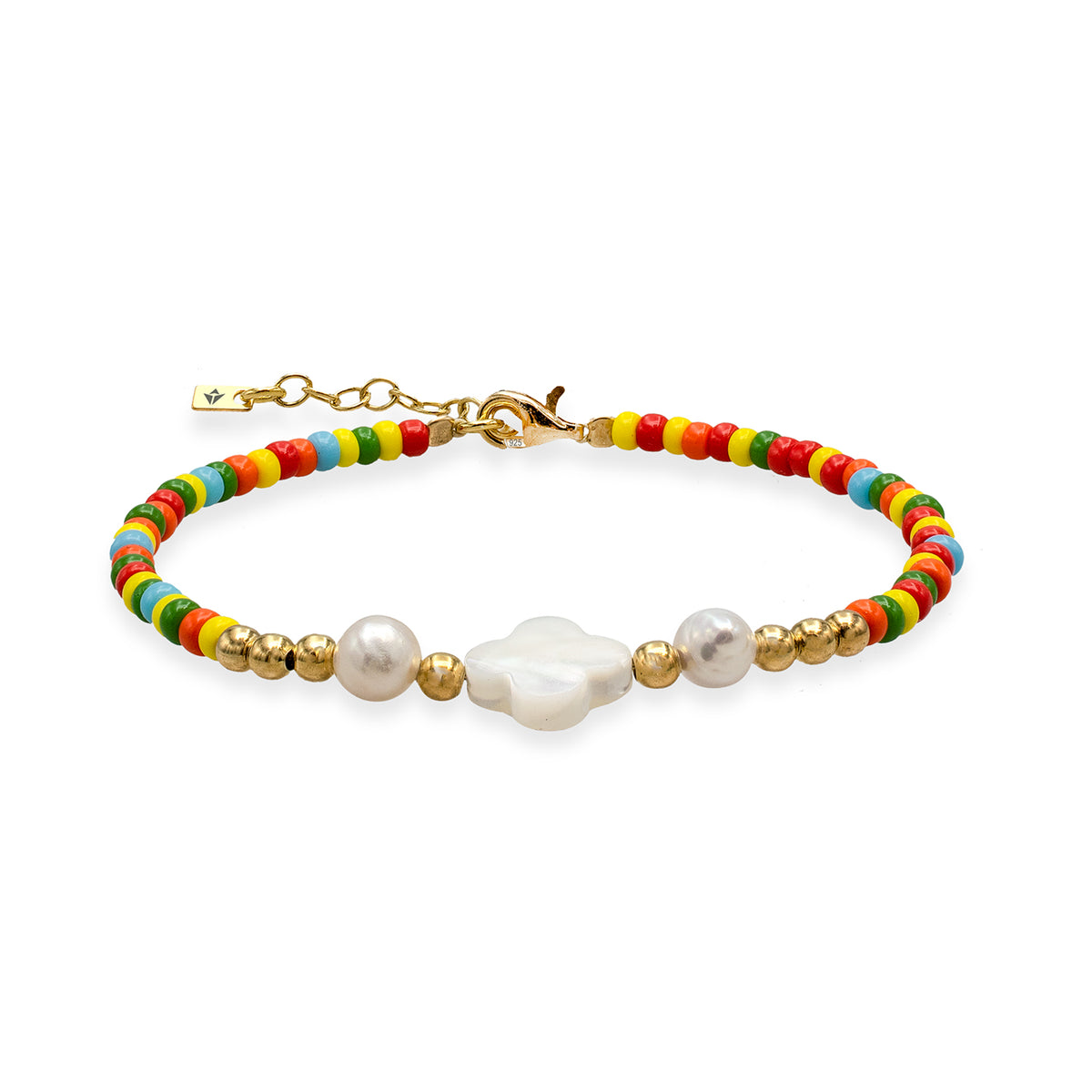 Bratara perle argint Mixed Candy - placata aur galben 18K