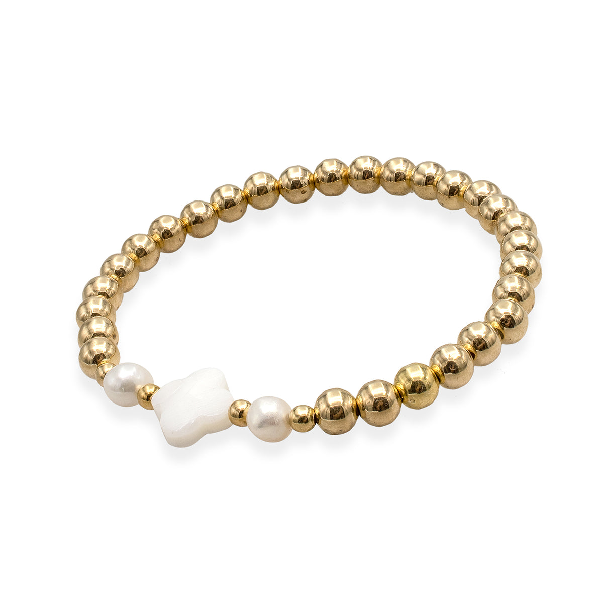 Bratara perle si bilute argint Golden Look - placata aur galben 18K
