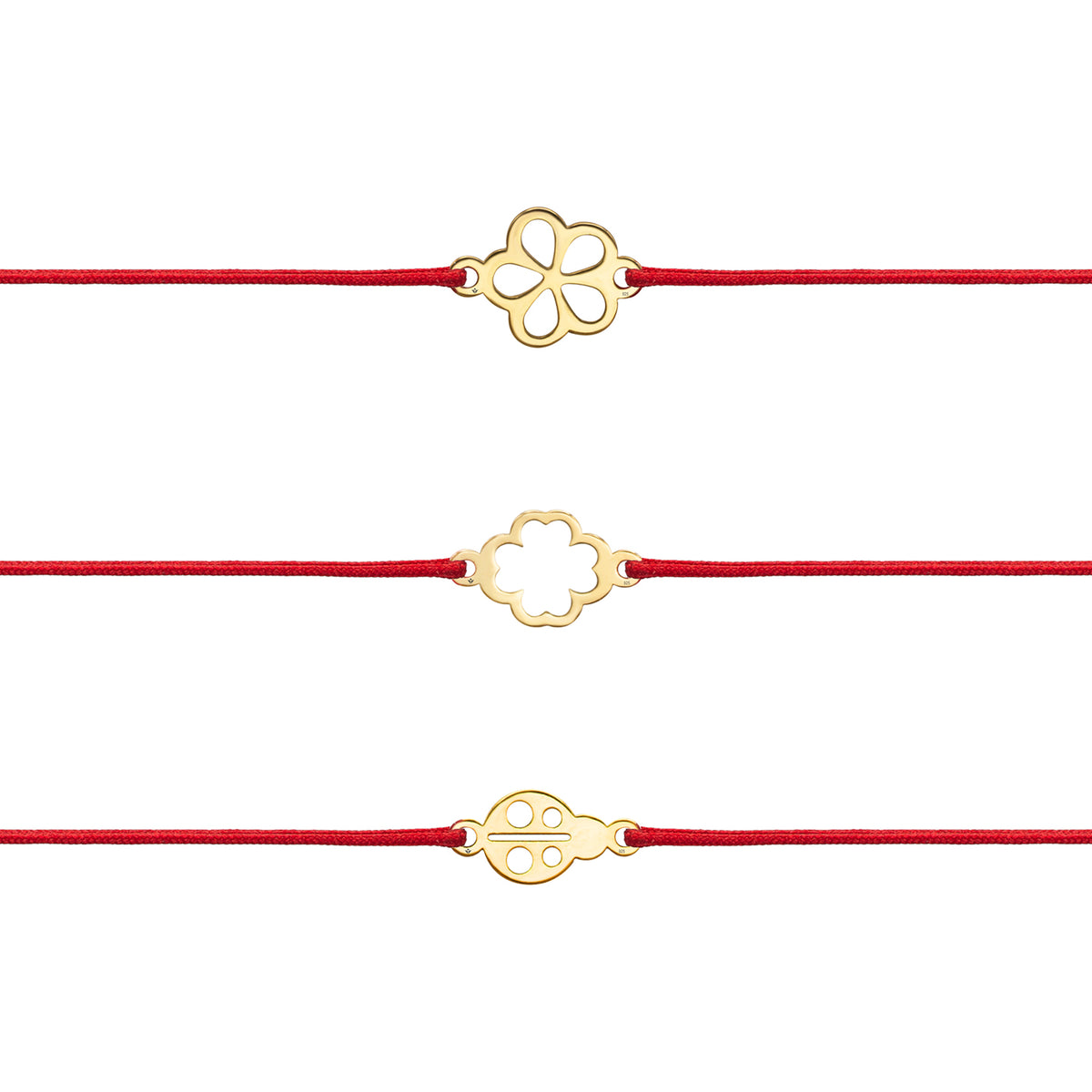 Bratari Martisor Argint 925, snur rosu si set mix simboluri - placate aur galben 18K