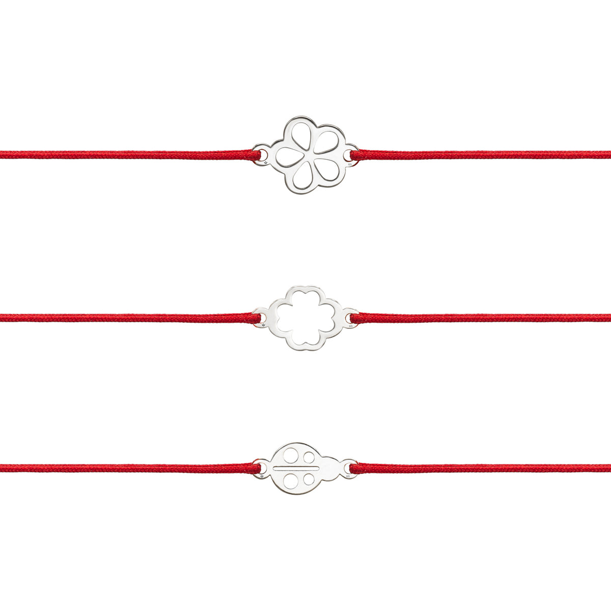 Bratari Martisor Argint 925, snur rosu si set mix simboluri