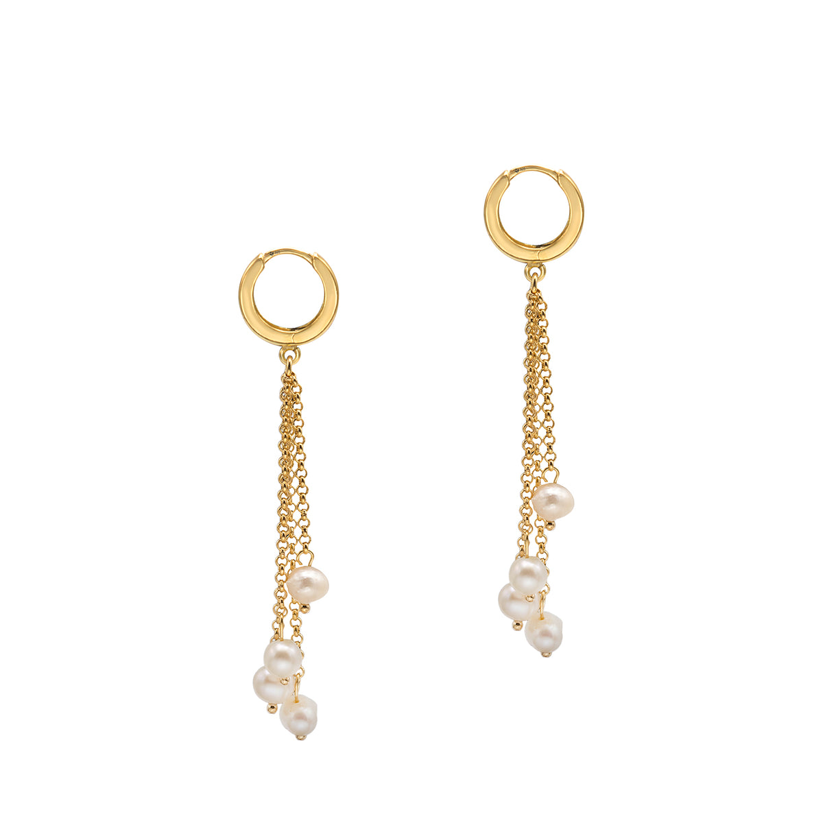 Cercei lungi argint cu perle Four Ways - placati aur galben 18K