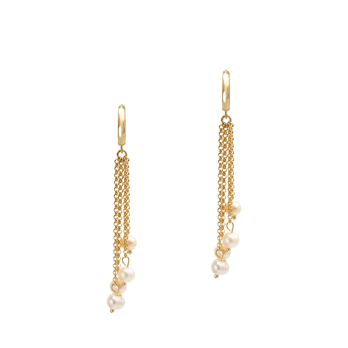 Cercei lungi argint cu perle Four Ways - placati aur galben 18K
