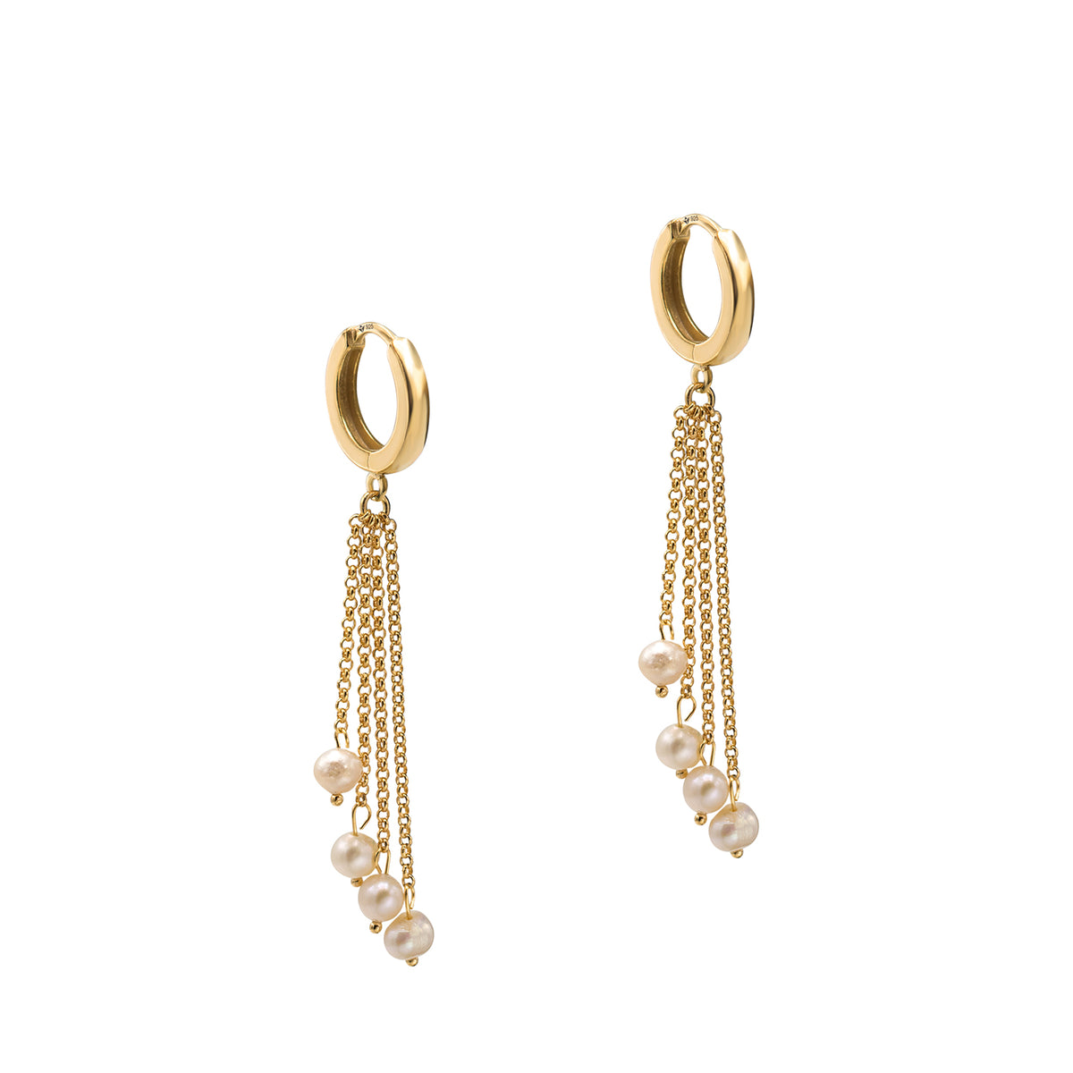 Cercei lungi argint cu perle Four Ways - placati aur galben 18K