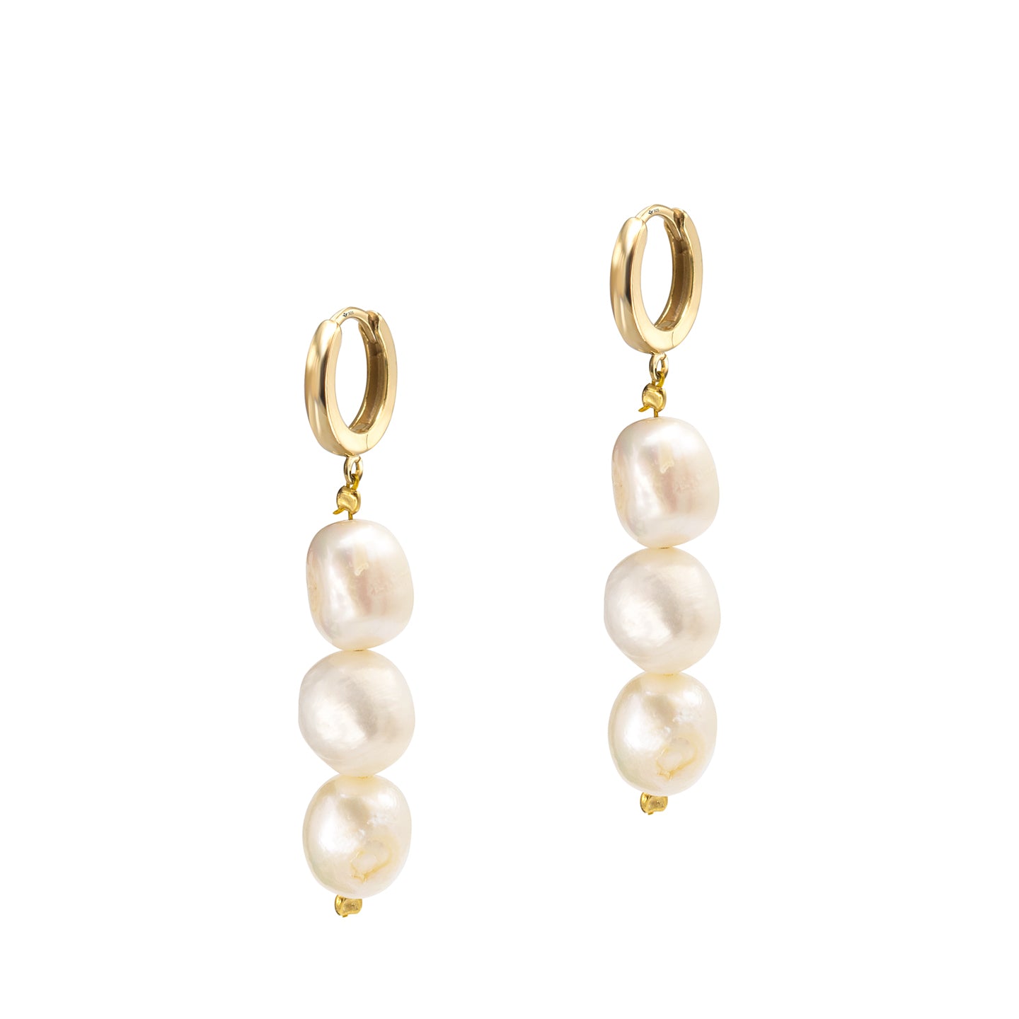 Cercei lungi argint cu perle Freedom Island - placati aur galben 18K