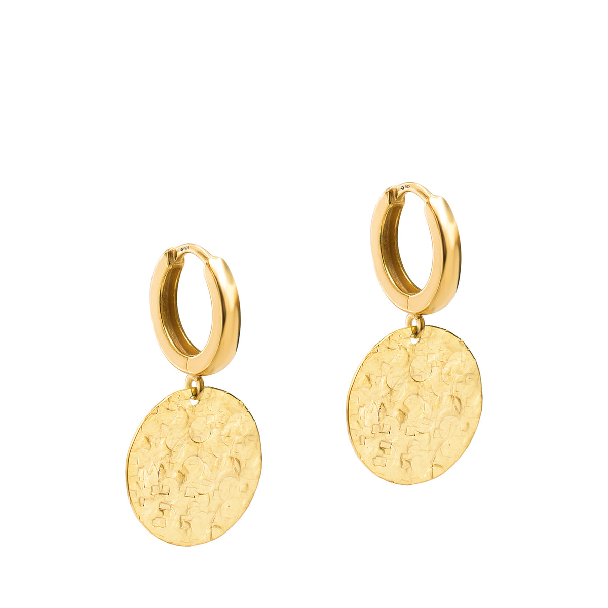 Cercei rotunzi argint Small Antique - placati aur galben 18K