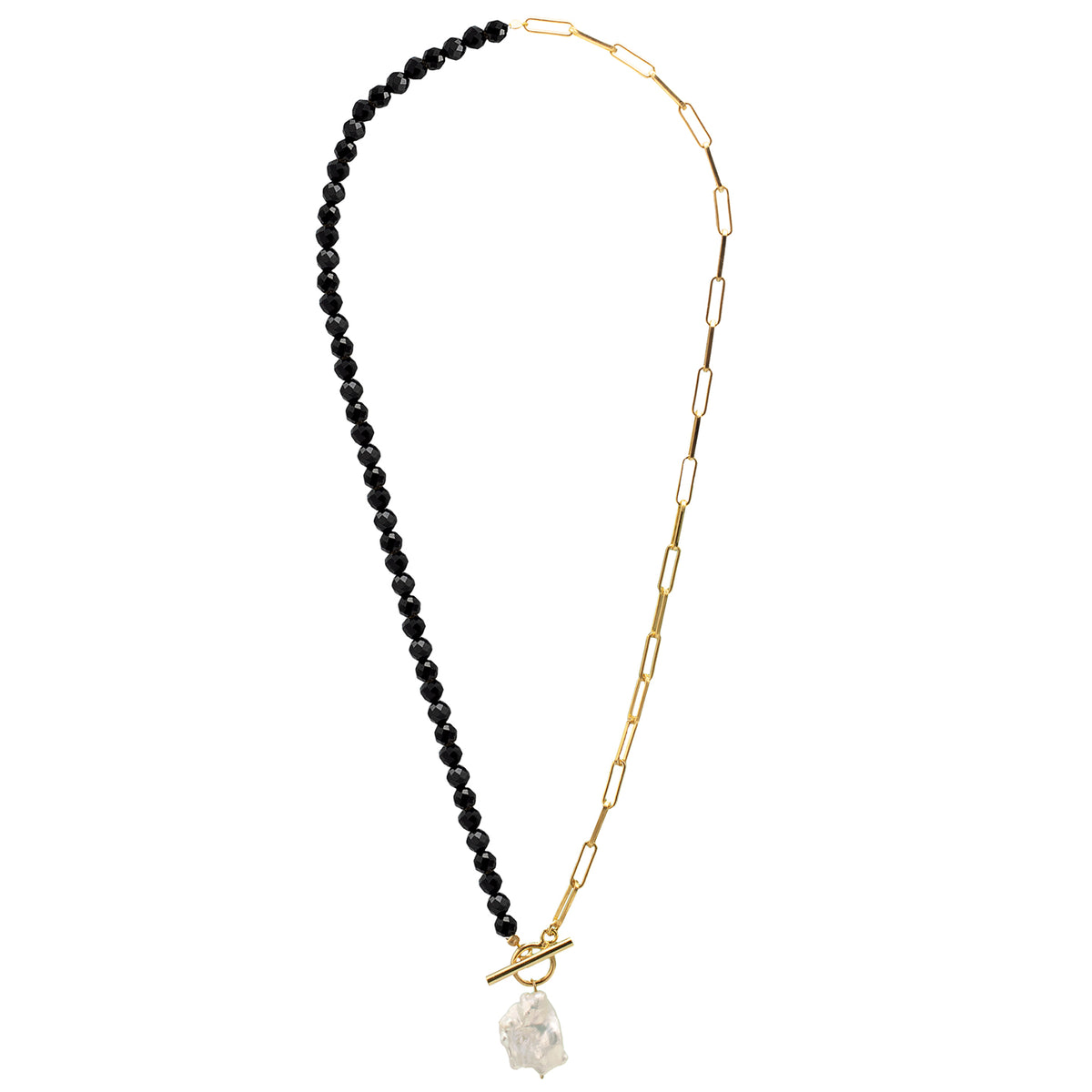 Colier argint cu pietre negre Essence of Darkness - placat aur galben 18K