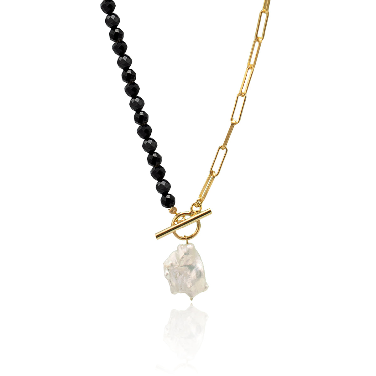 Colier argint cu pietre negre Essence of Darkness - placat aur galben 18K