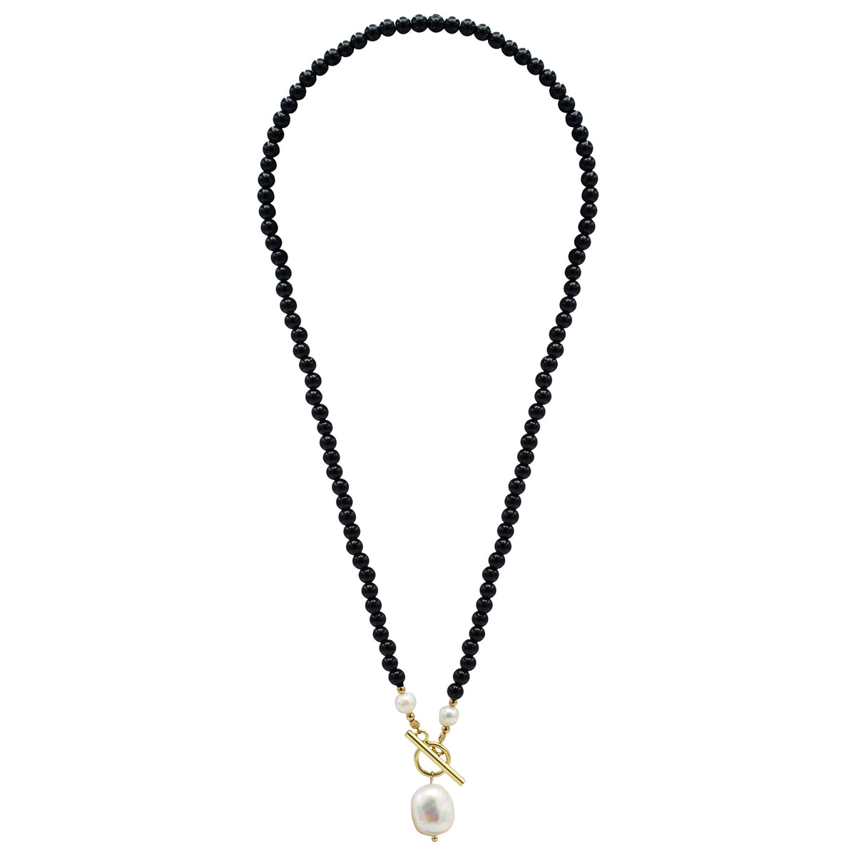 Colier argint cu pietre negre Nocturnal Elegance - placat aur galben 18K