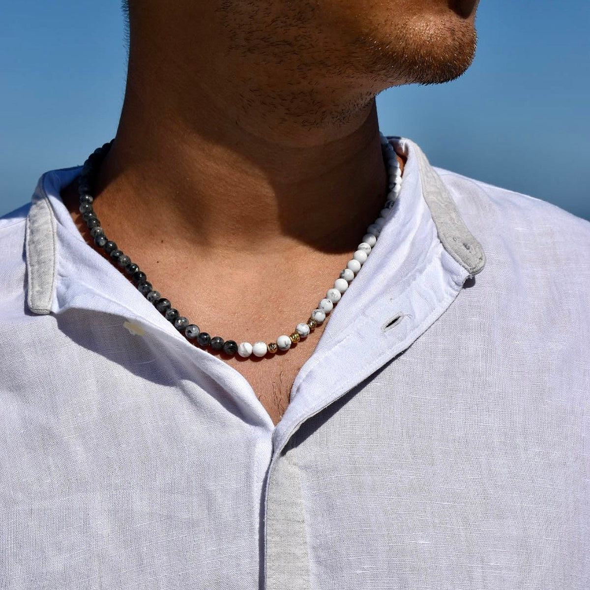 Colier barbatesc cu pietre argint Mason - placat aur galben 18K