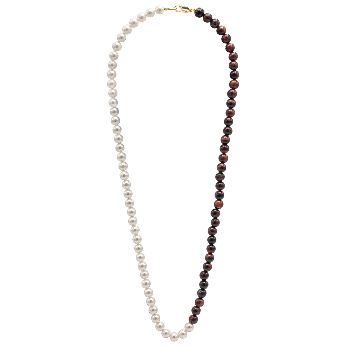 Colier barbatesc perle scoica si pietre argint Hudson - placat aur galben 18K