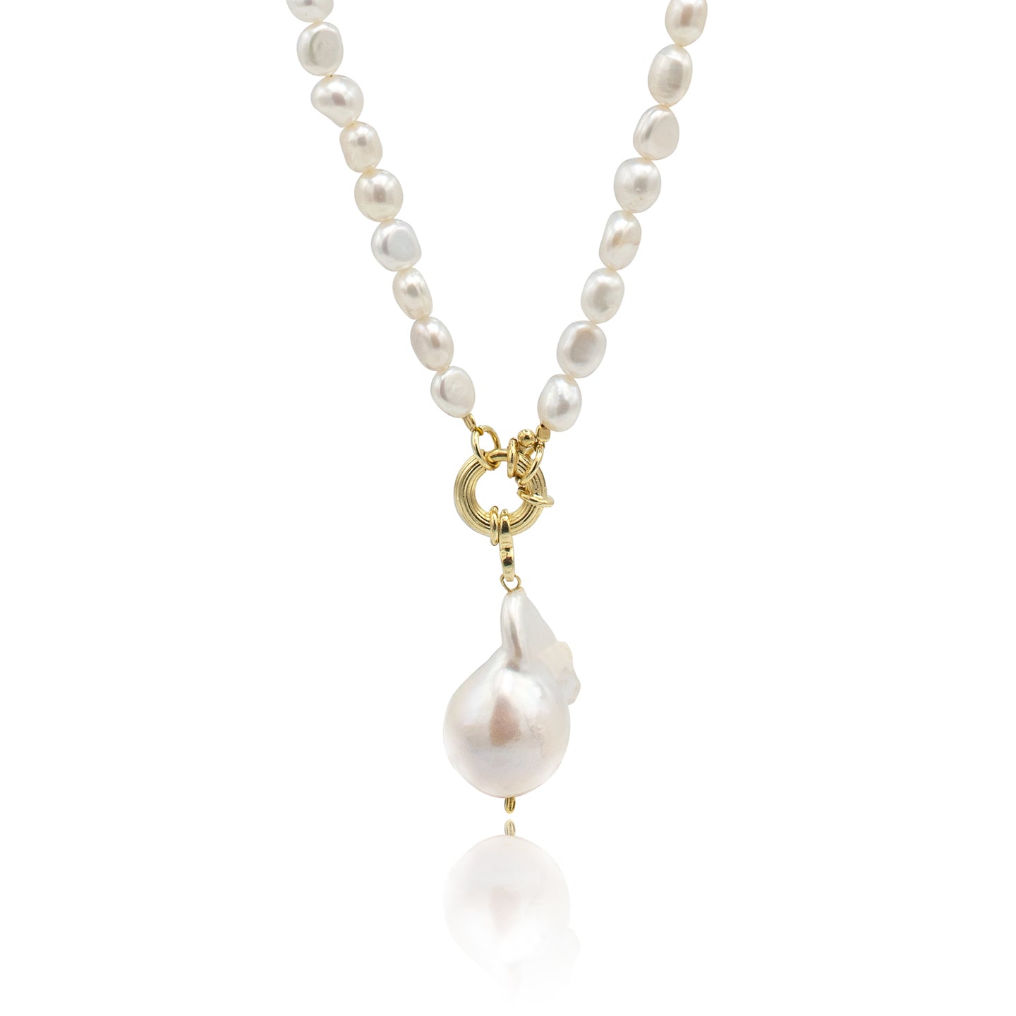 Colier perle argint Single Soon - placat aur galben 18K
