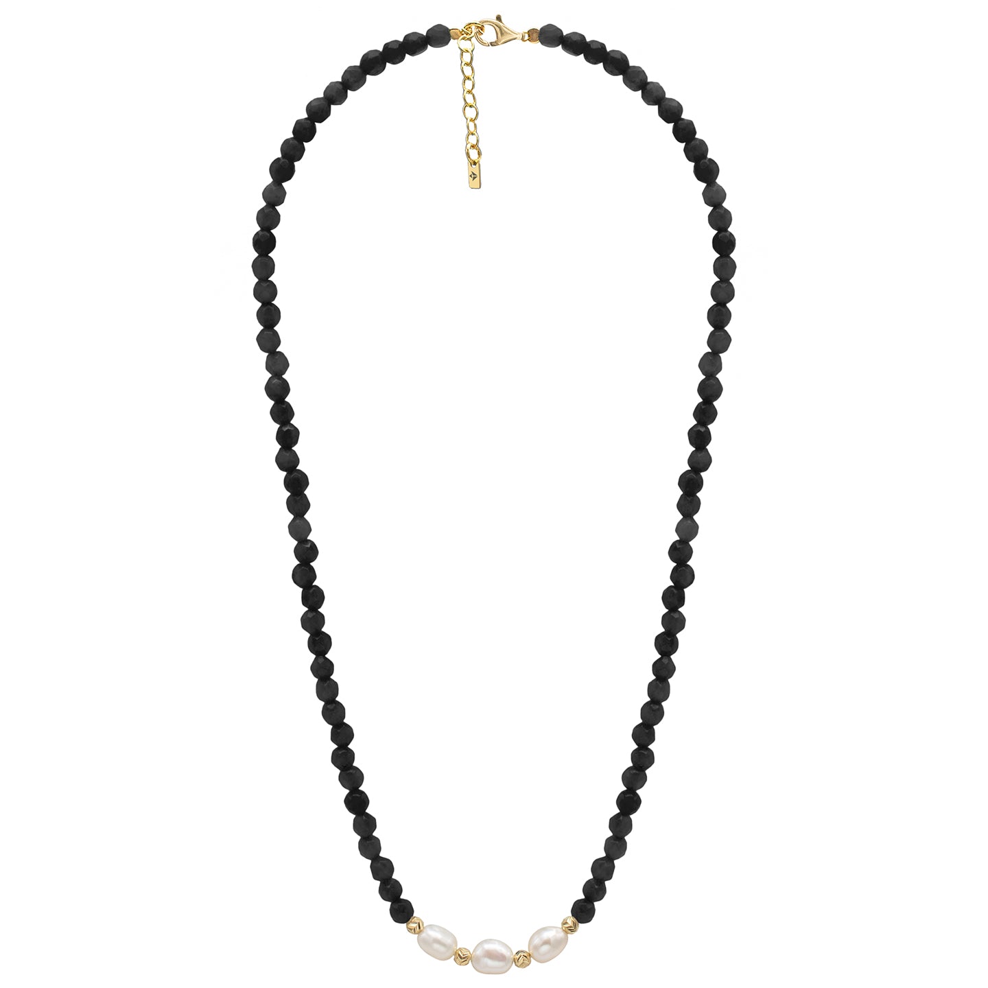 Colier perle si pietre argint Black Sand - placat aur galben 18K